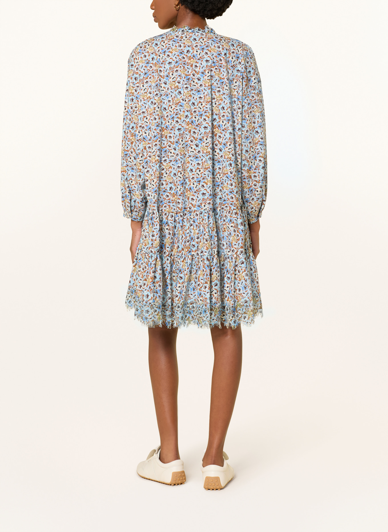 DOROTHEE SCHUMACHER Kleid FLORAL VOLUMES mit Spitze: HELLBLAU / BRAUN