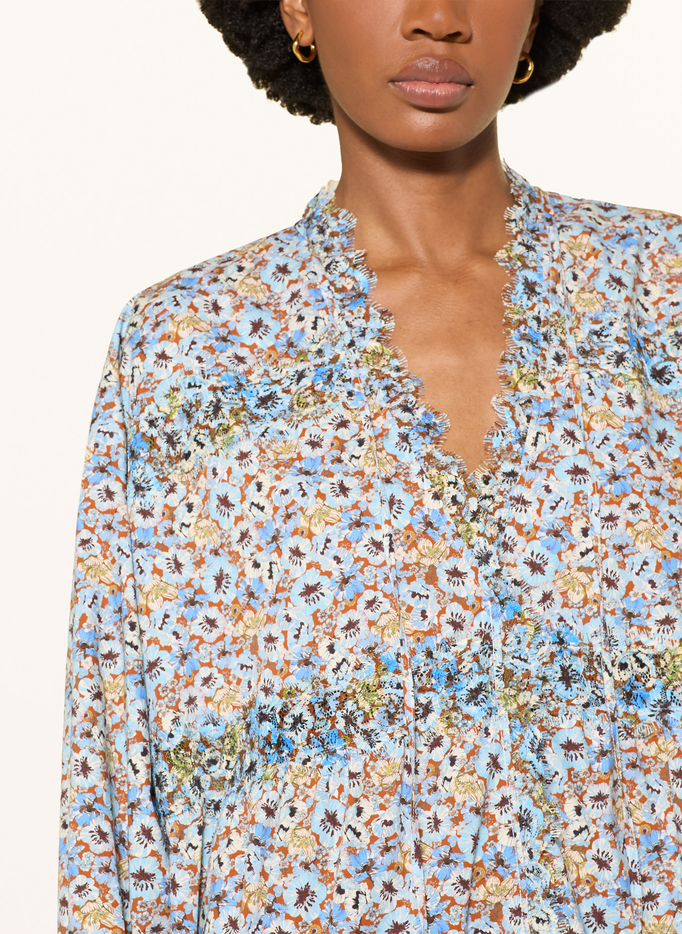 DOROTHEE SCHUMACHER Kleid FLORAL VOLUMES mit Spitze: HELLBLAU / BRAUN