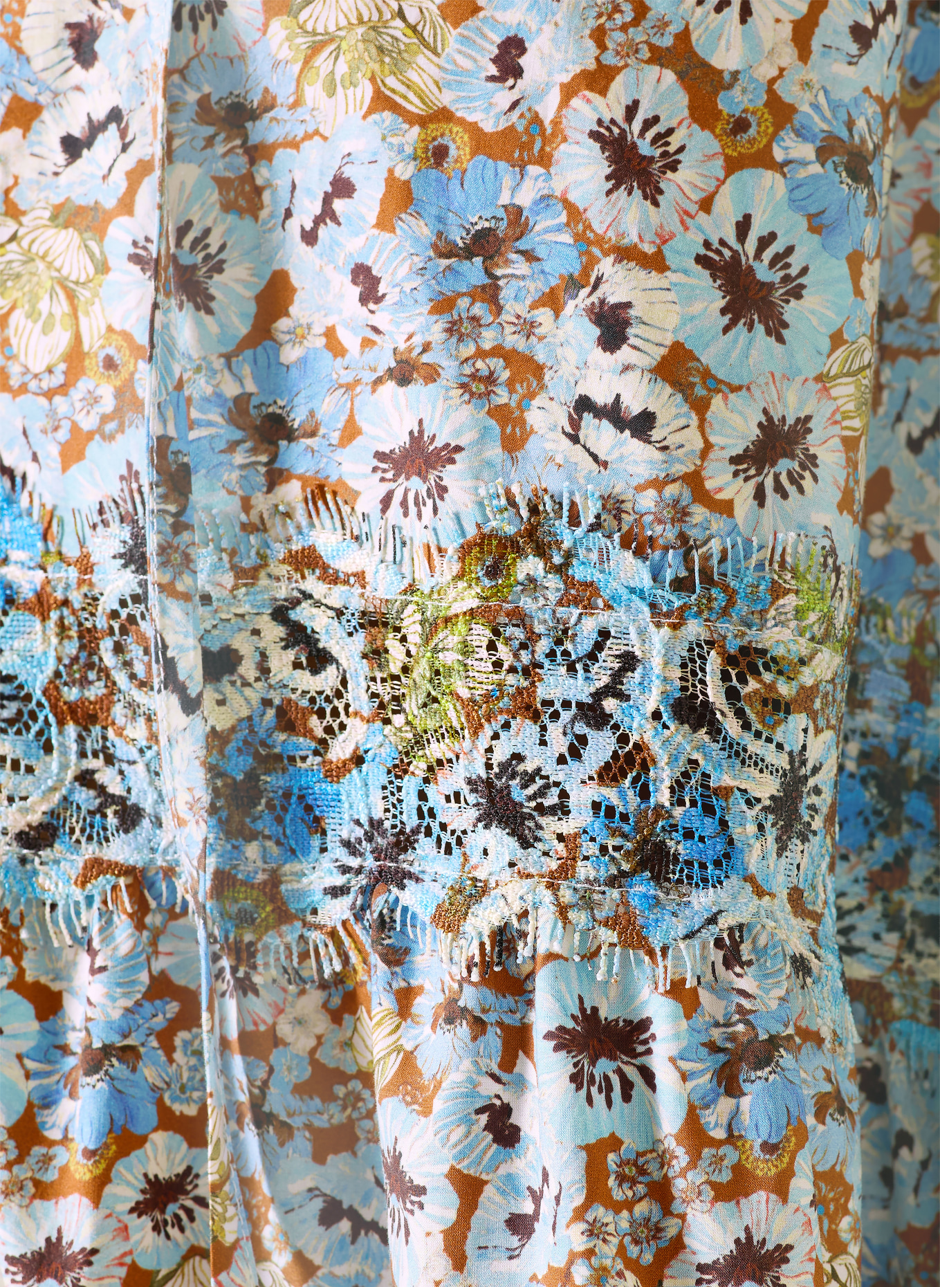 DOROTHEE SCHUMACHER Kleid FLORAL VOLUMES mit Spitze: HELLBLAU / BRAUN
