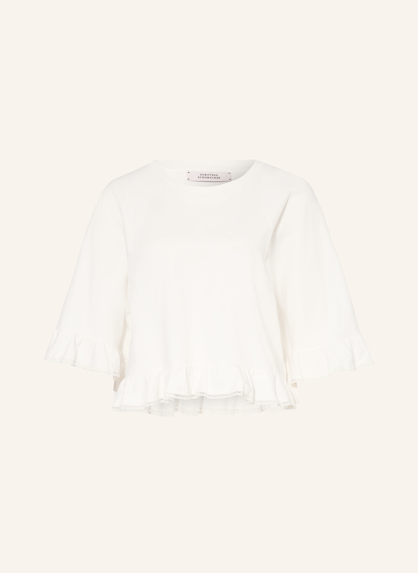 DOROTHEE SCHUMACHER Blusenshirt SOFT VOLUME mit Spitze und 3/4-Arm: WEISS