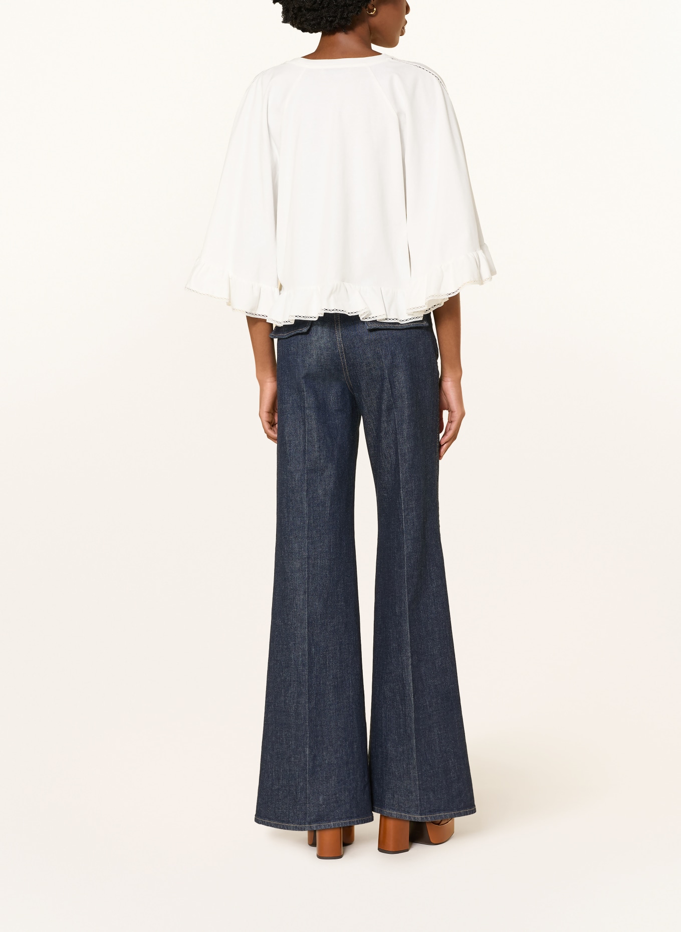 DOROTHEE SCHUMACHER Blusenshirt SOFT VOLUME mit Spitze und 3/4-Arm: WEISS