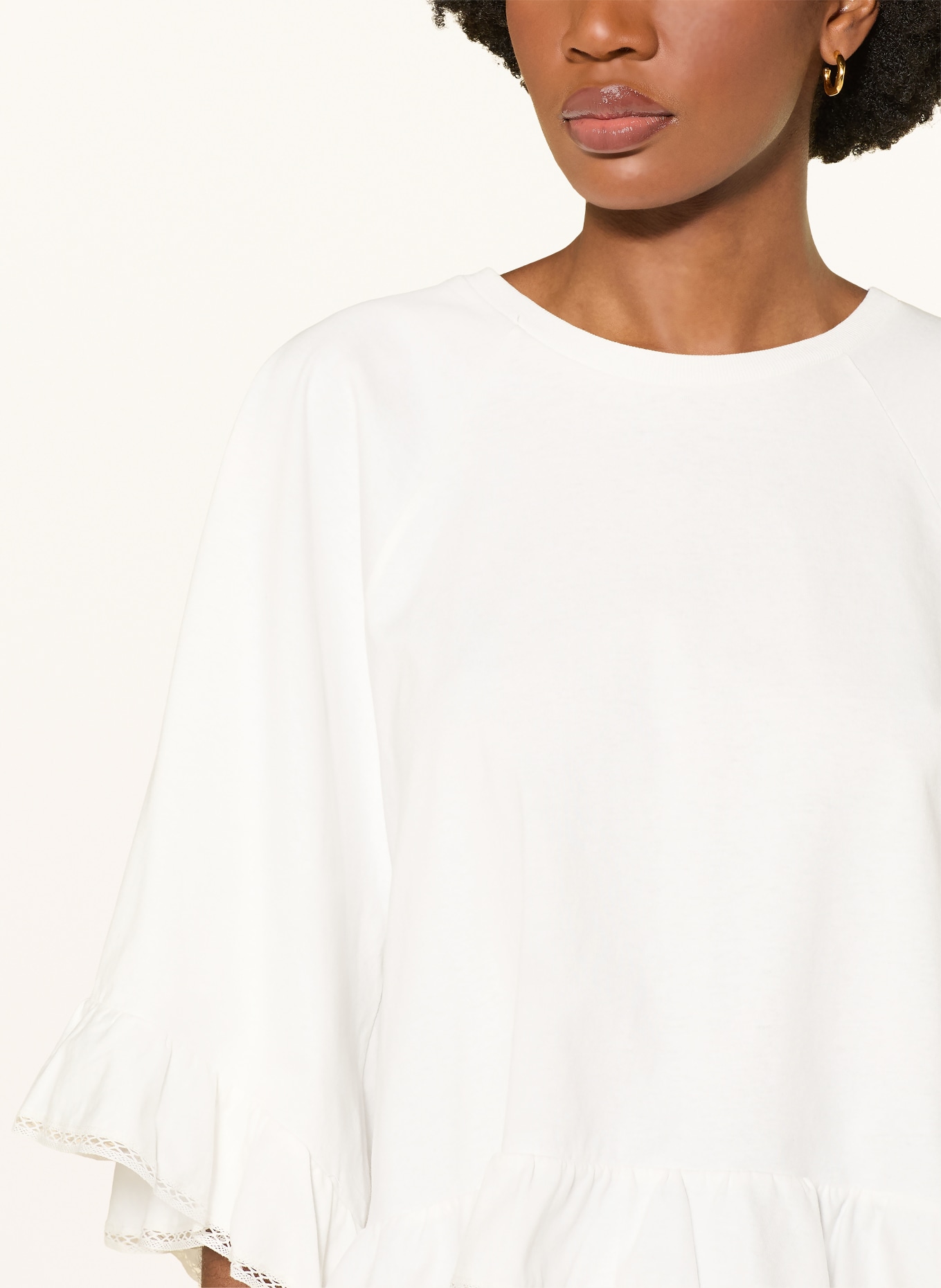 DOROTHEE SCHUMACHER Blusenshirt SOFT VOLUME mit Spitze und 3/4-Arm: WEISS