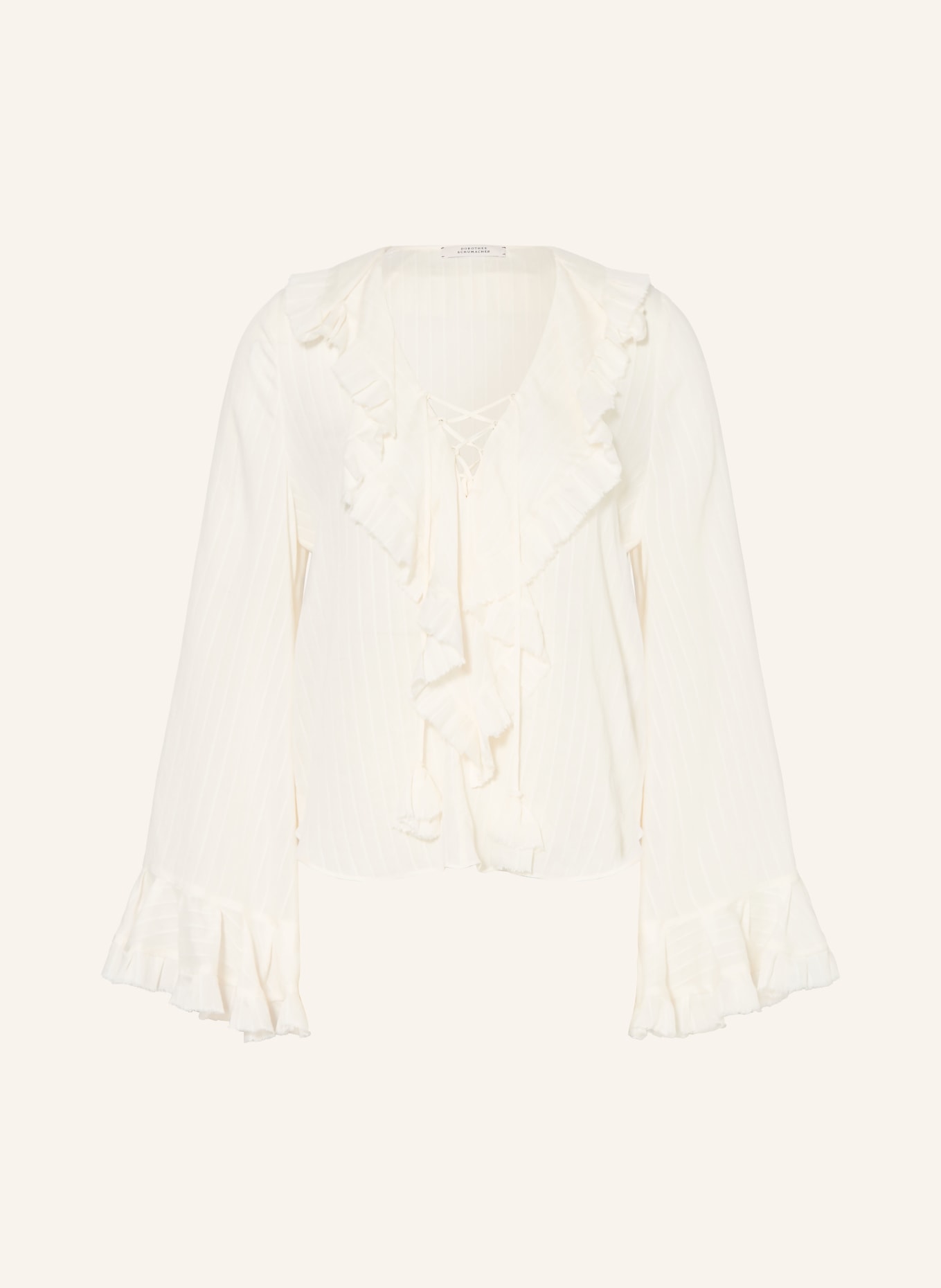 DOROTHEE SCHUMACHER SOFT STRIPES blouse shirt with flounces and ruffles: WHITE