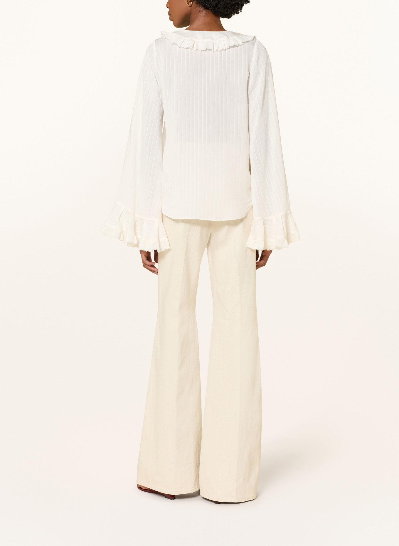 DOROTHEE SCHUMACHER SOFT STRIPES blouse shirt with flounces and ruffles: WHITE