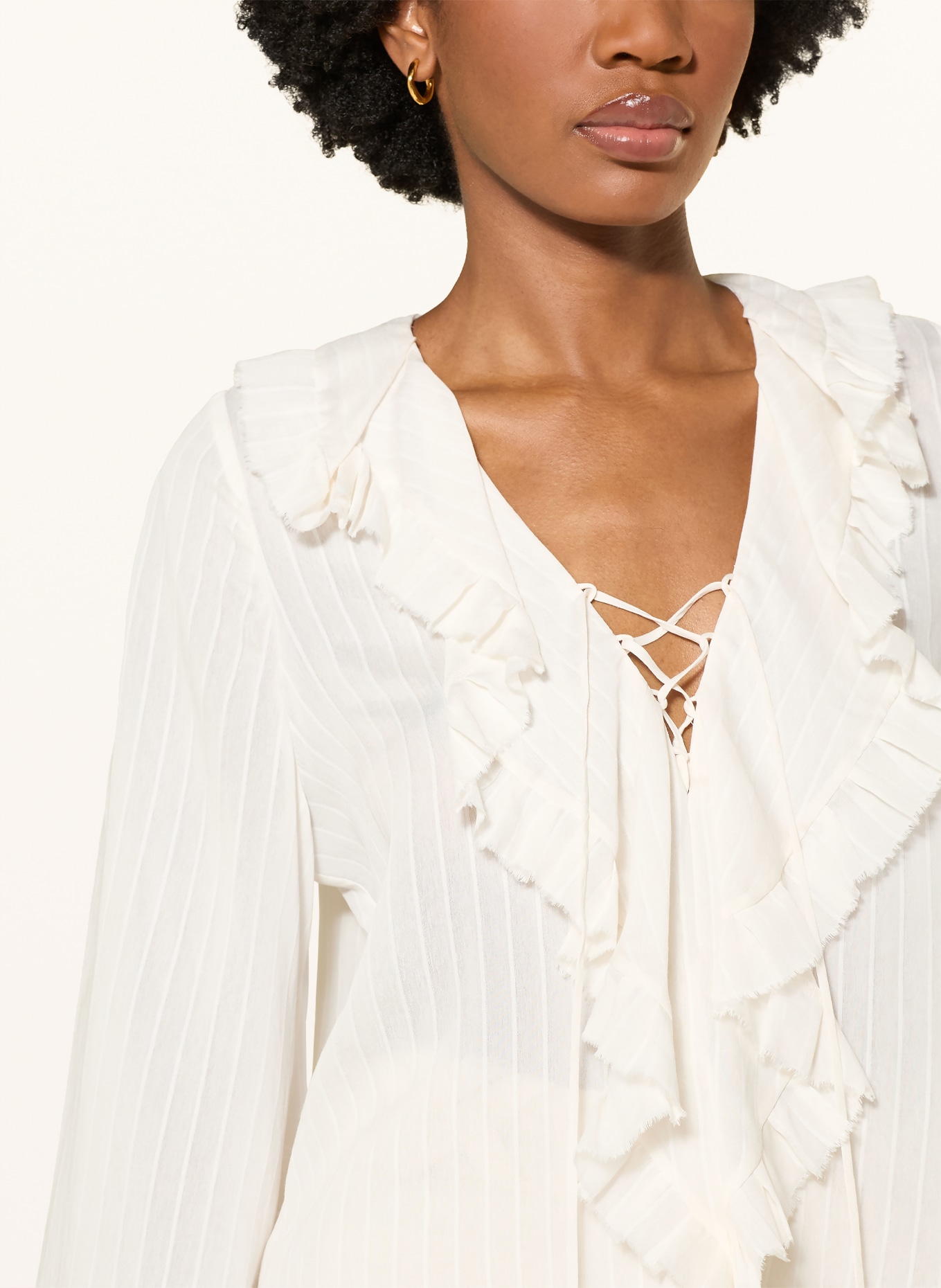 DOROTHEE SCHUMACHER SOFT STRIPES blouse shirt with flounces and ruffles: WHITE
