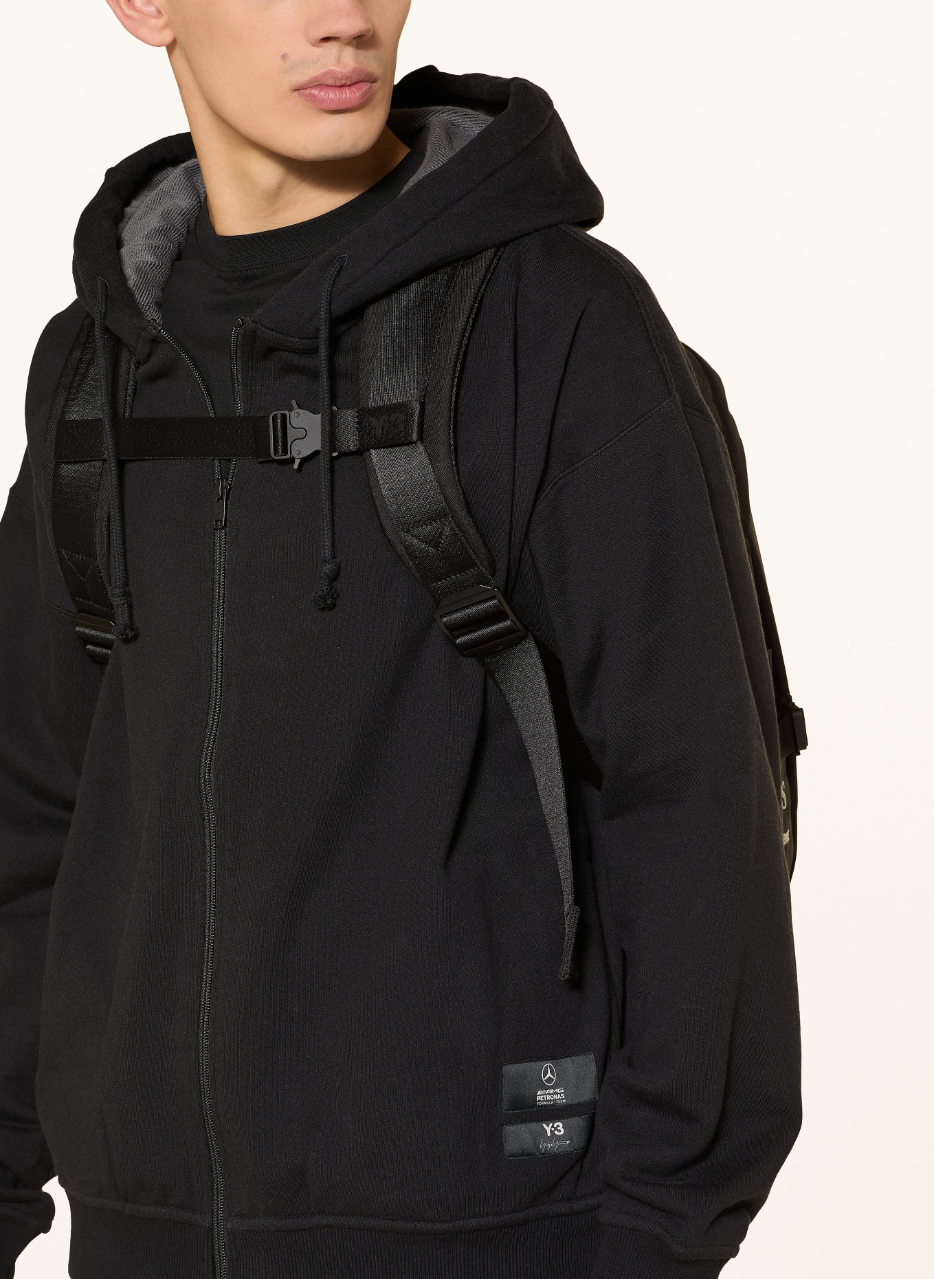 Y-3 MERCEDES - AMG PETRONAS FORMULA ONE backpack with laptop compartment: BLACK