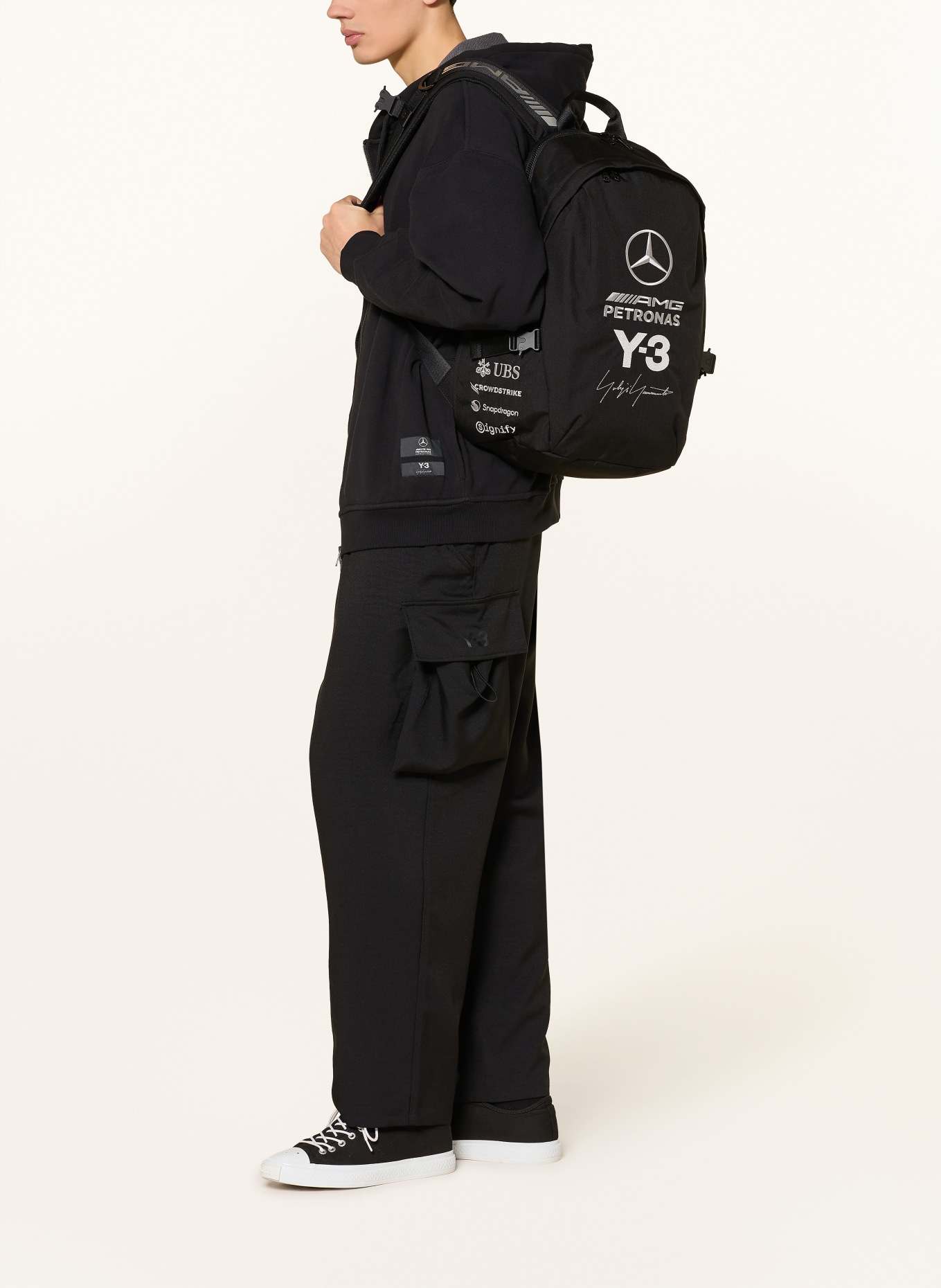 Y-3 MERCEDES - AMG PETRONAS FORMULA ONE backpack with laptop compartment: BLACK