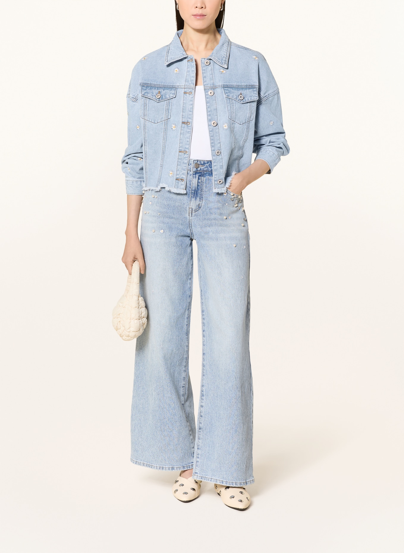 miss goodlife Wide Leg Jeans mit Schmuckperlen: 24 BLUE