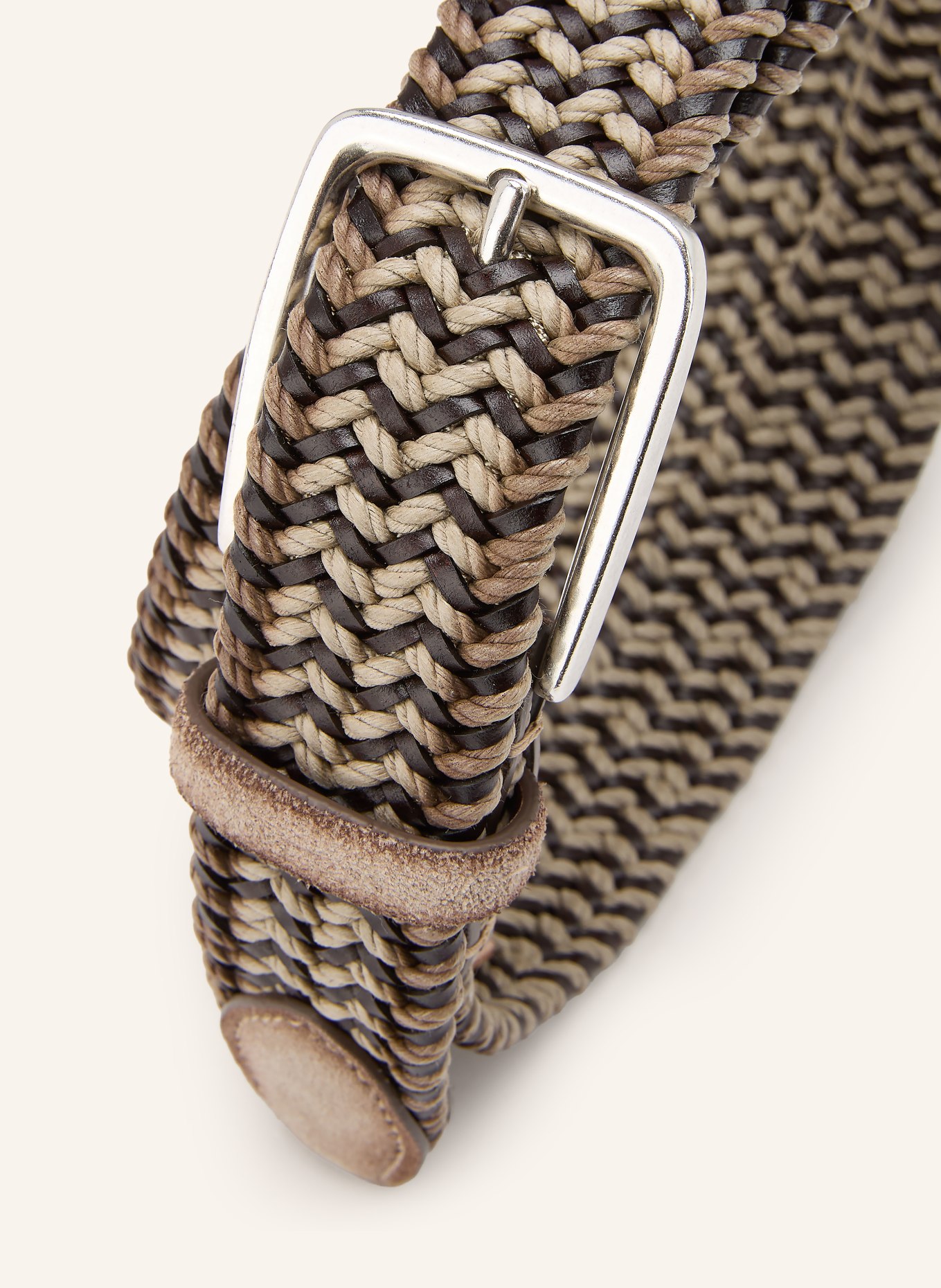 VENETA CINTURE Flechtgürtel aus Leder: DUNKELBRAUN / SILBER / HELLGRAU