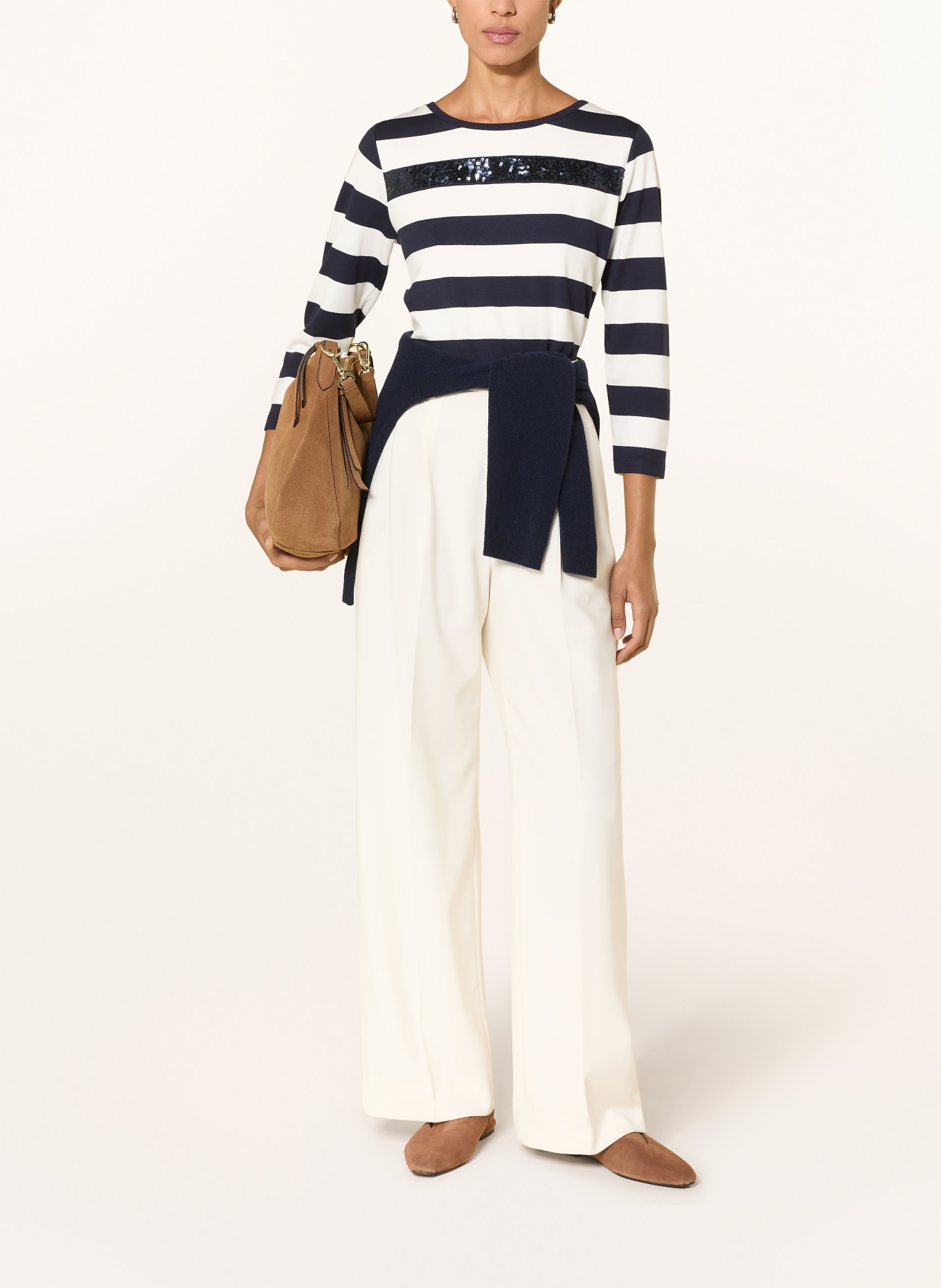 monari Blouse met pailletten: DONKERBLAUW / WIT / ZWART