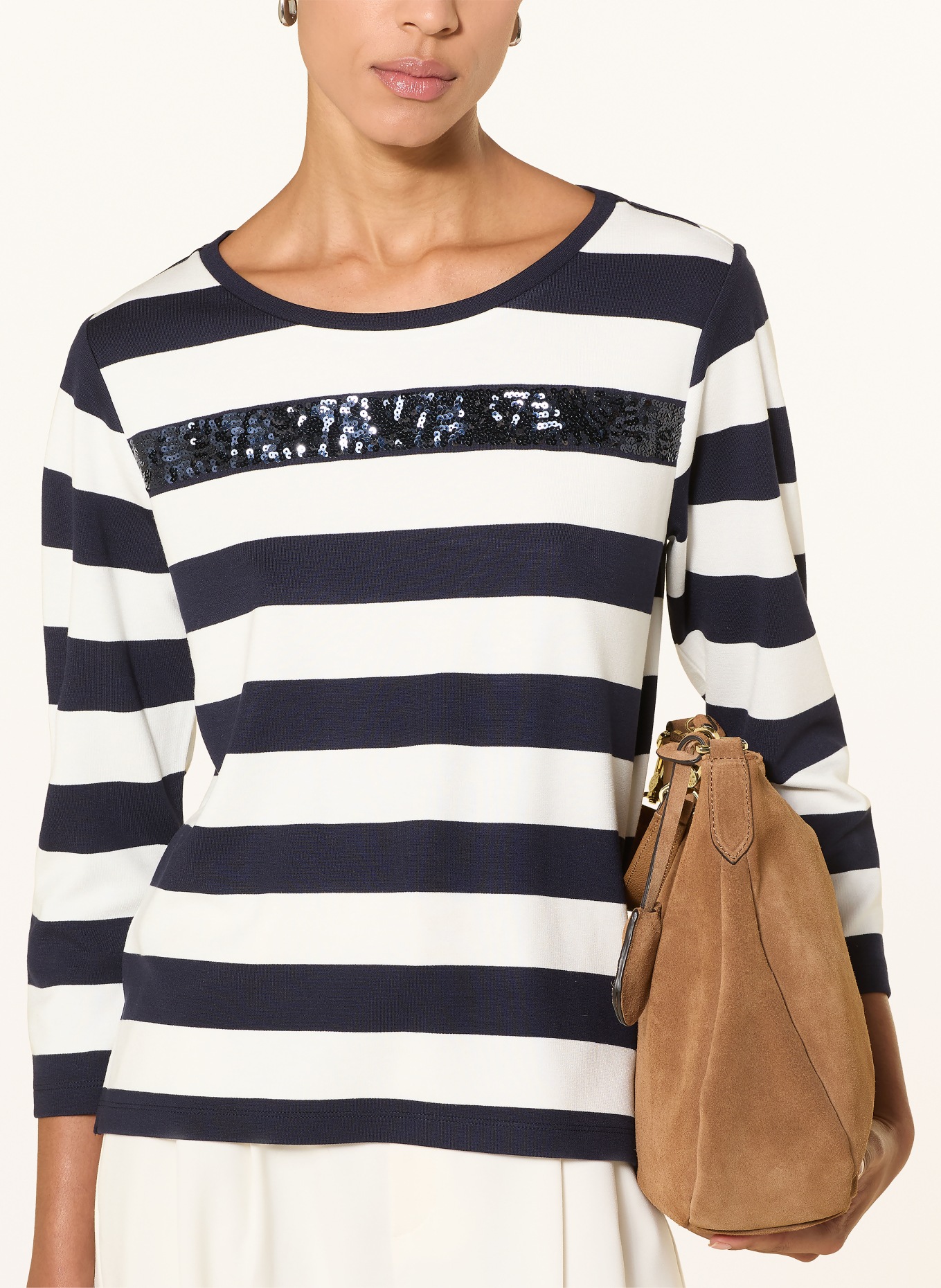 monari Blouse met pailletten: DONKERBLAUW / WIT / ZWART