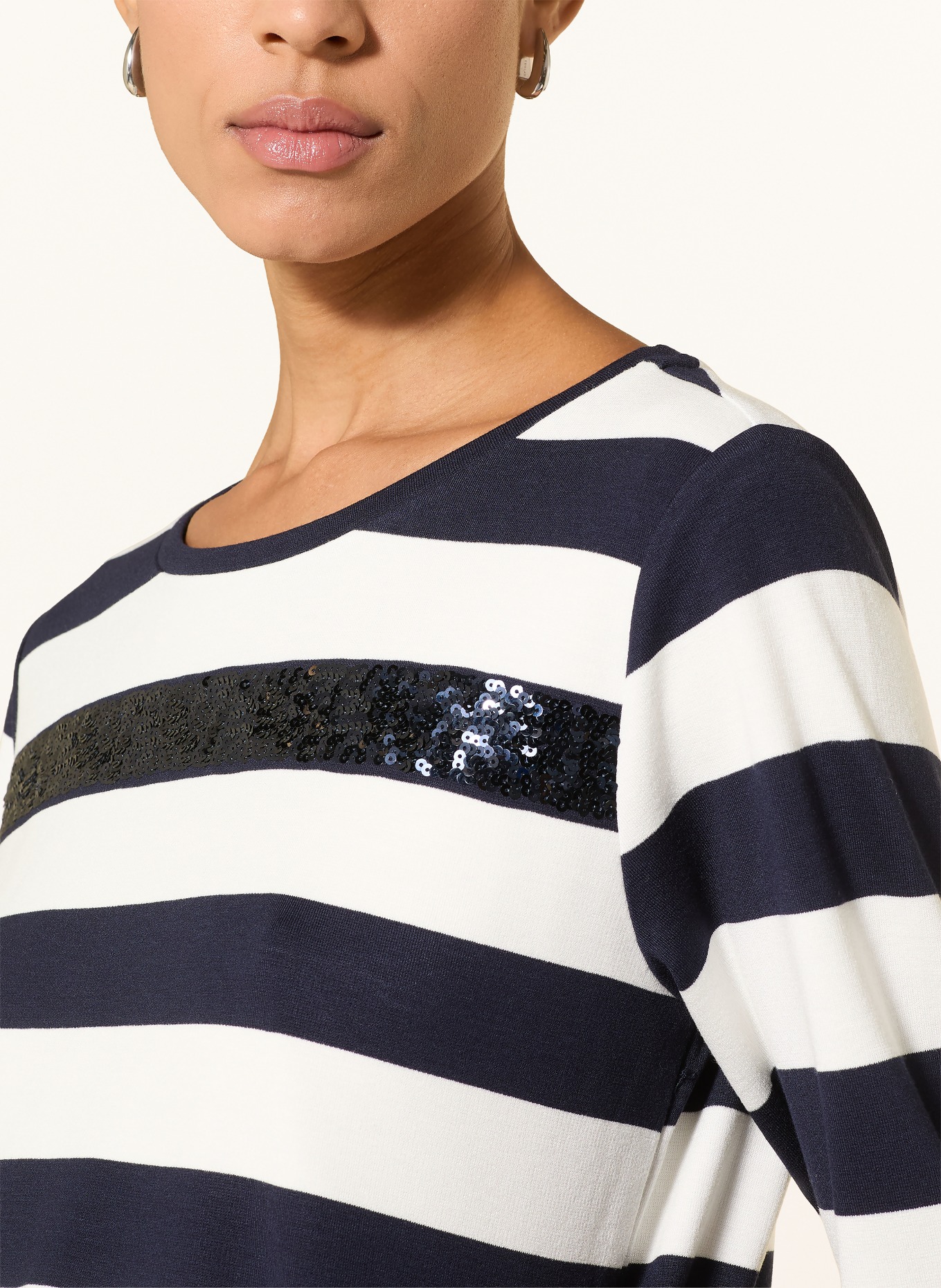 monari Blouse met pailletten: DONKERBLAUW / WIT / ZWART