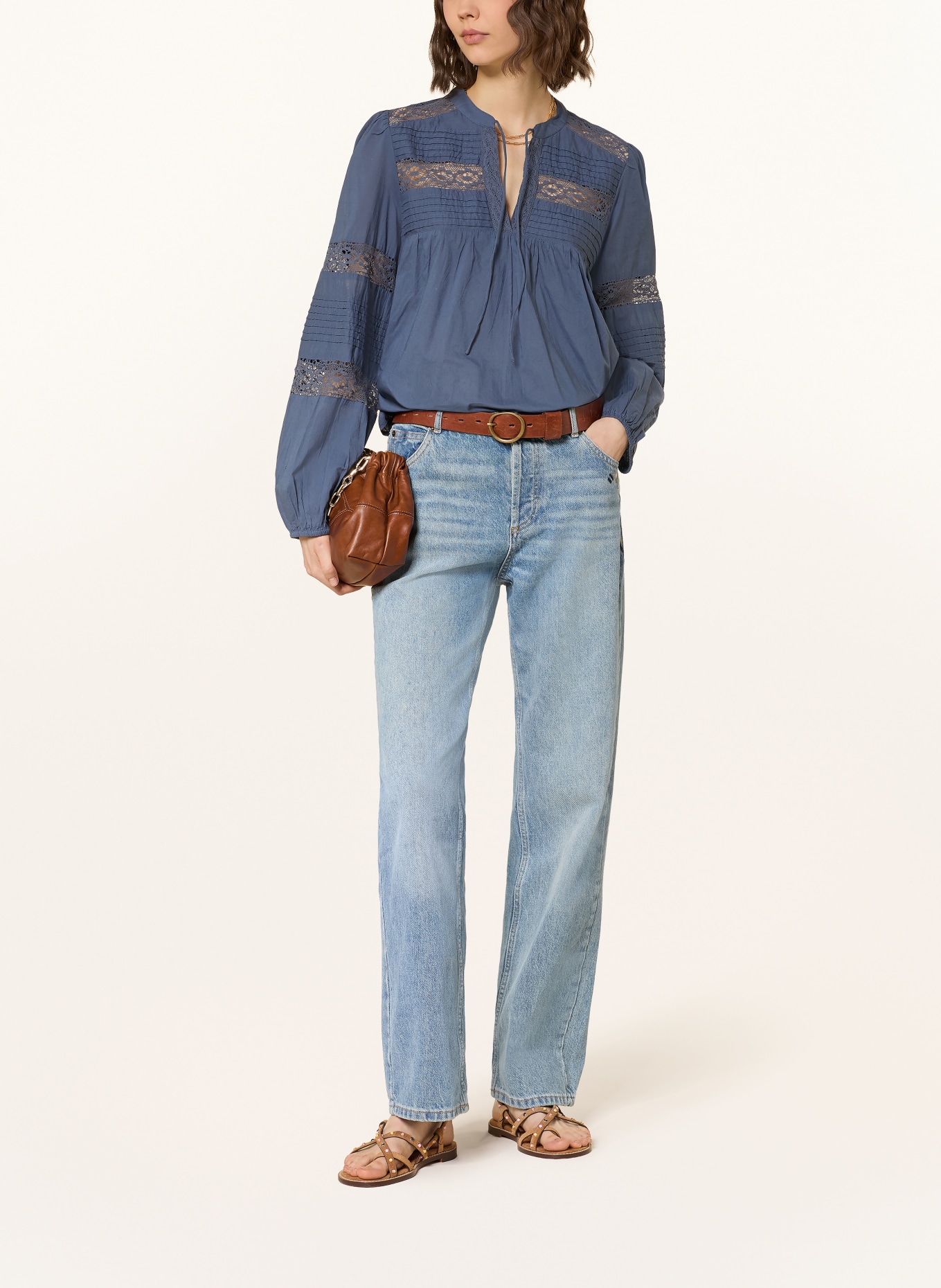 ba&sh Blusenshirt NAMI mit Spitze: BLAU