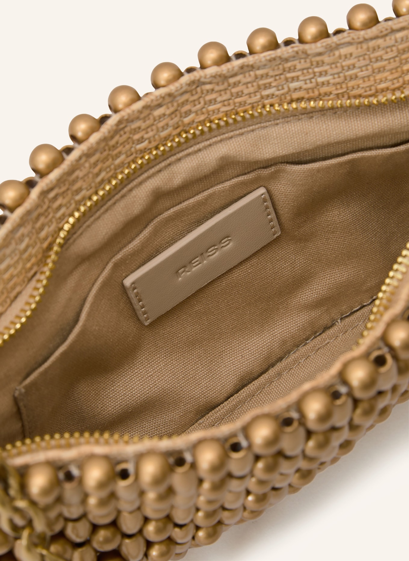 REISS Schultertasche BEATRIX mit Schmuckperlen: GOLD