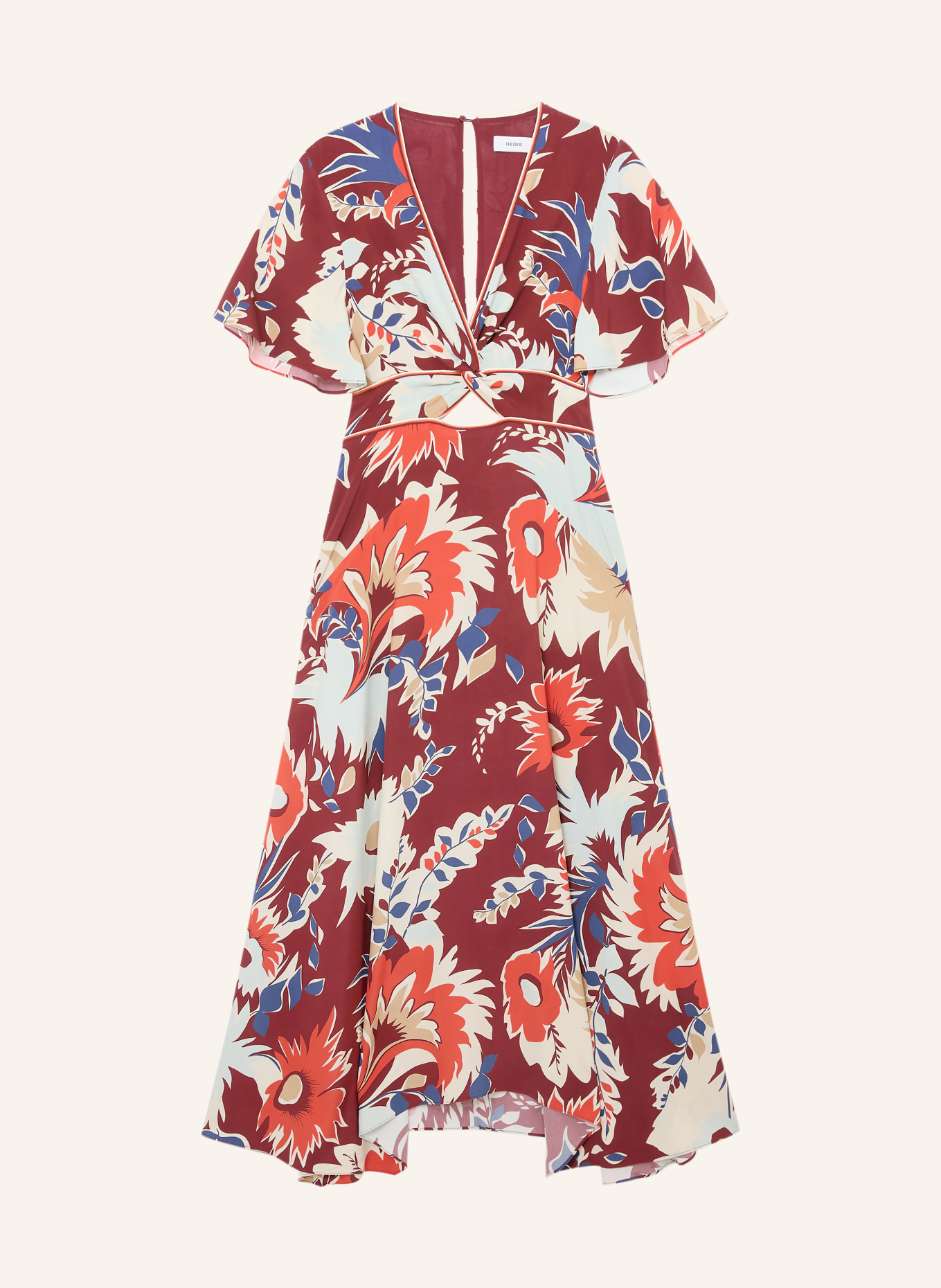 REISS ASHA dress with cutouts: DARK RED / CREAM / ORANGE