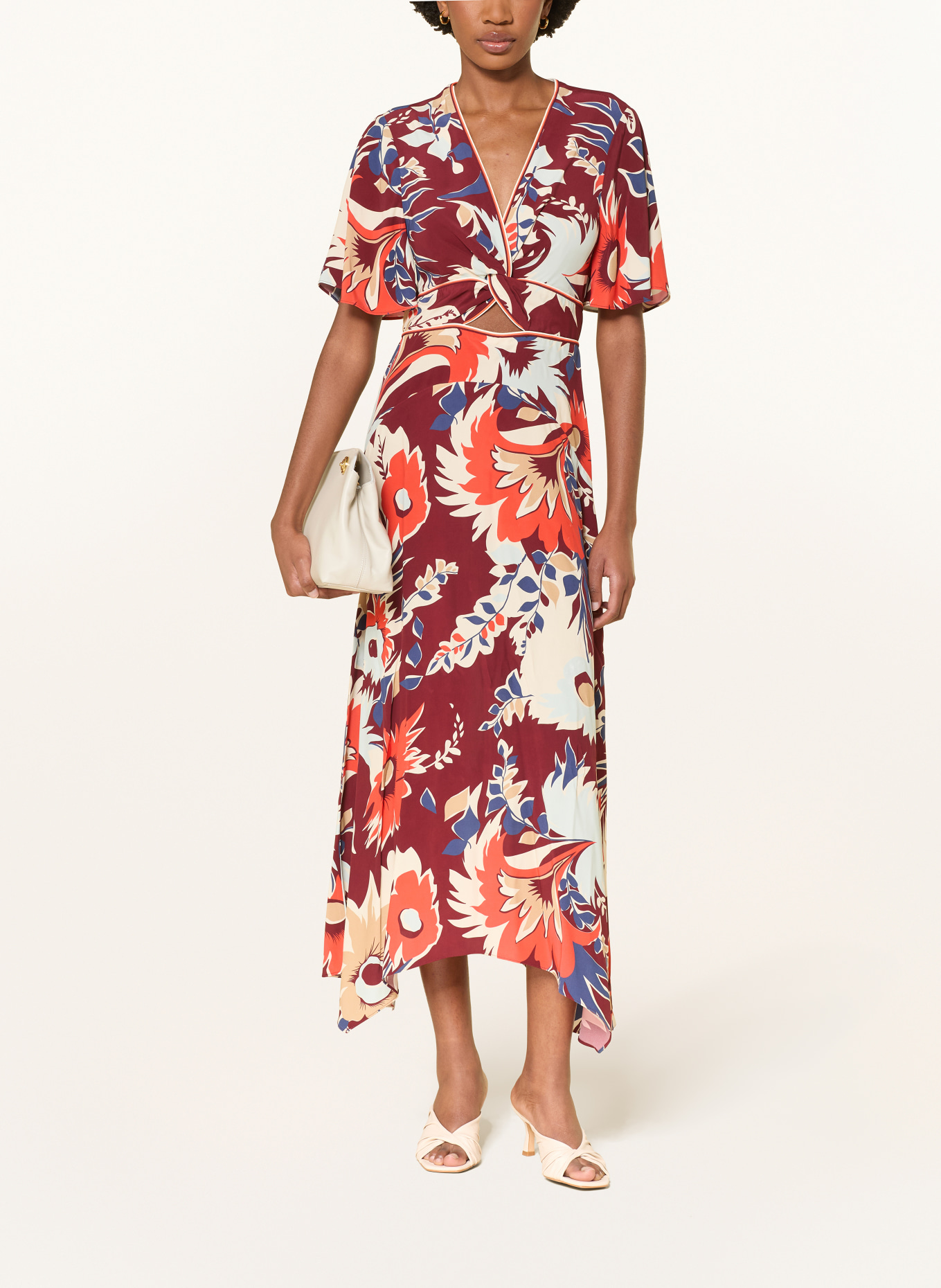 REISS ASHA dress with cutouts: DARK RED / CREAM / ORANGE