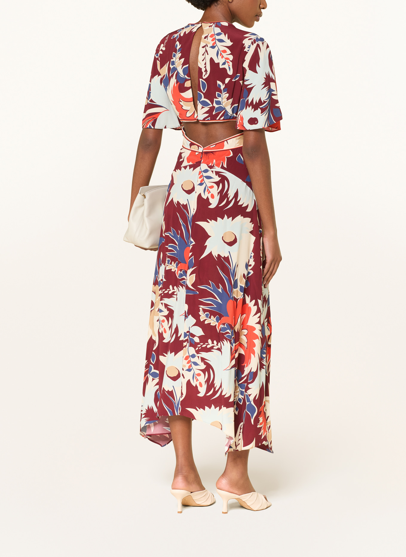 REISS ASHA dress with cutouts: DARK RED / CREAM / ORANGE