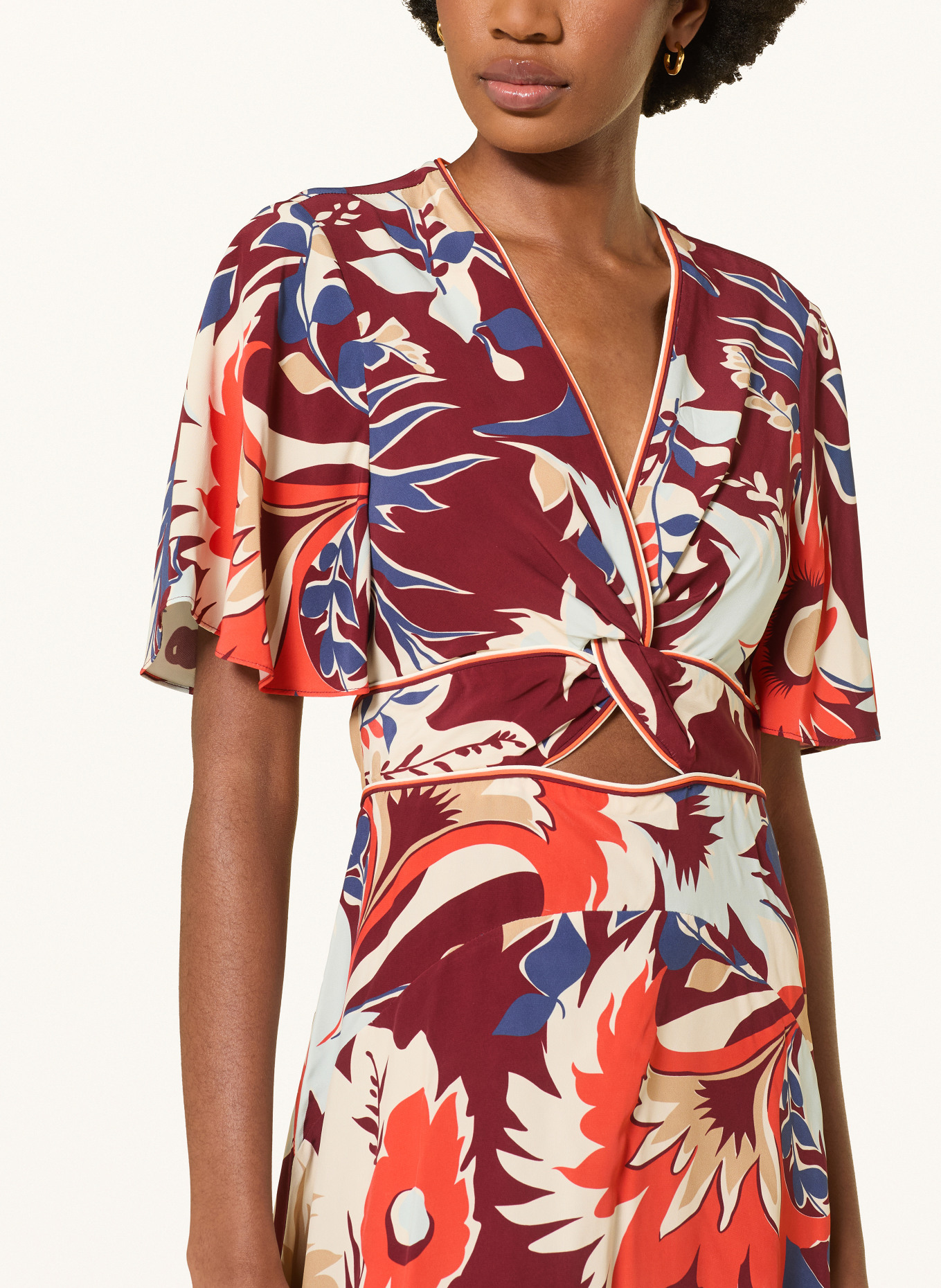 REISS ASHA dress with cutouts: DARK RED / CREAM / ORANGE