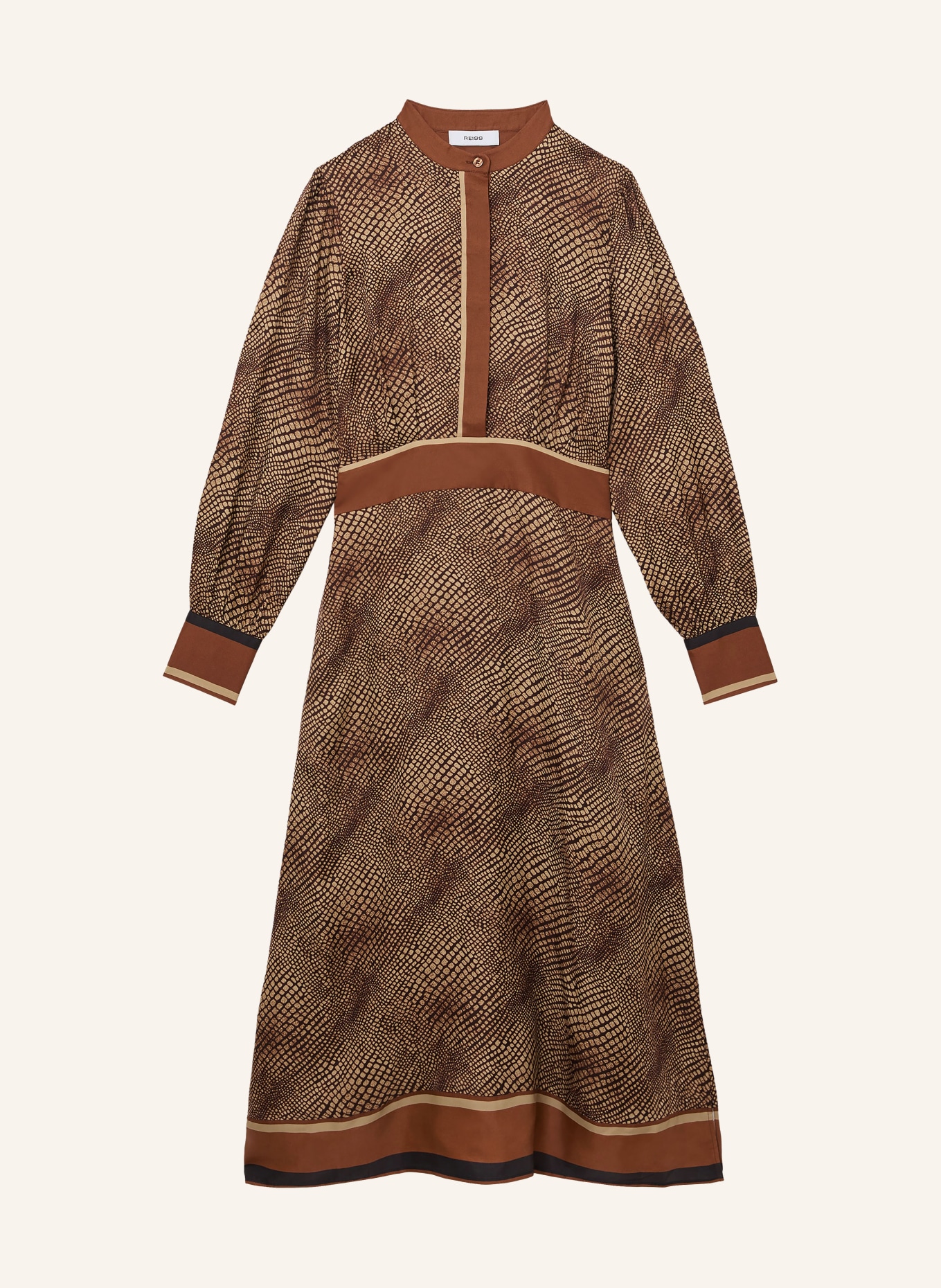 REISS Satinkleid LEIA: BEIGE / COGNAC / DUNKELBRAUN