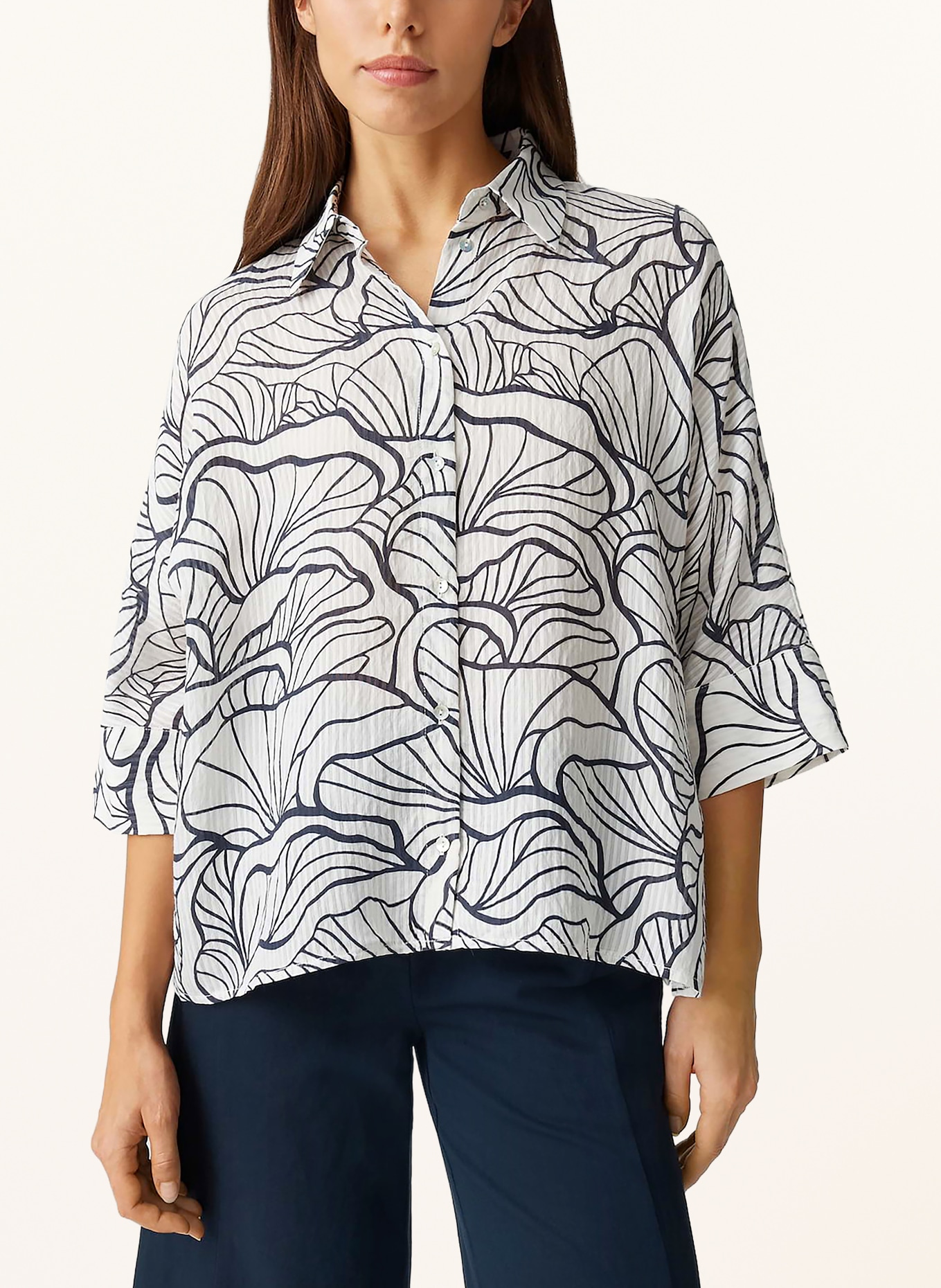 OPUS FASHELL shirt with 3/4 sleeves: DARK BLUE / WHITE