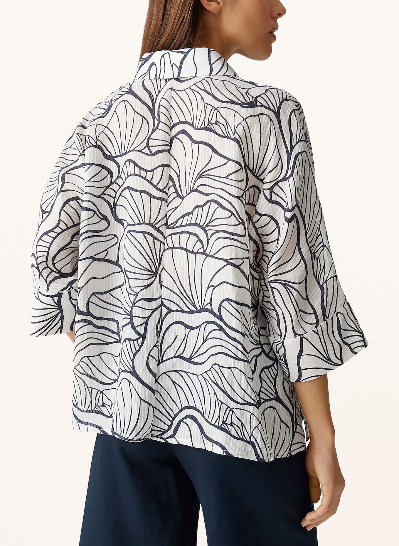 OPUS FASHELL shirt with 3/4 sleeves: DARK BLUE / WHITE