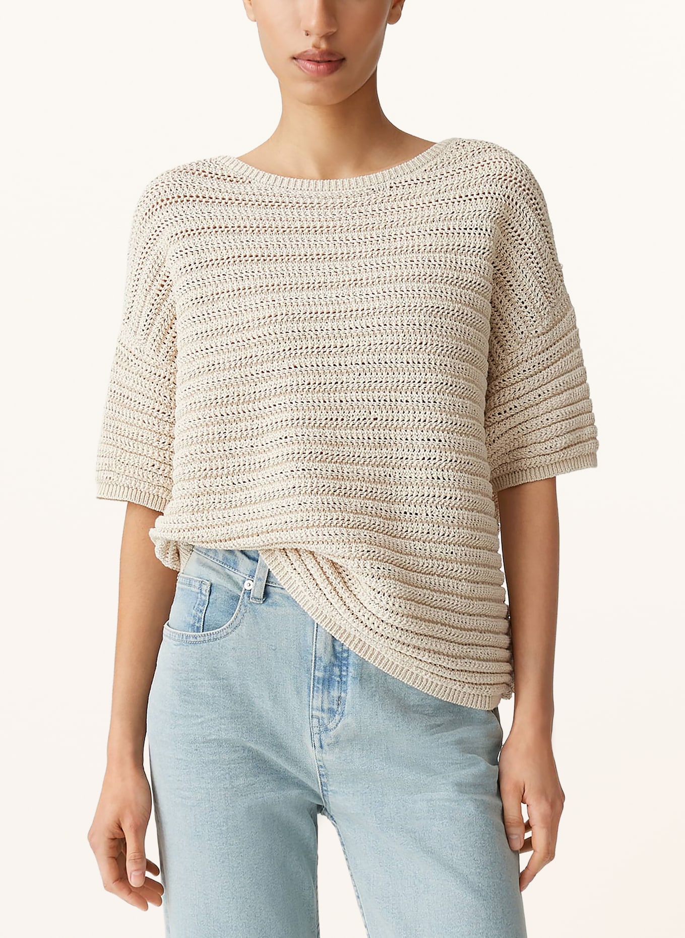 OPUS Sweter z dzianiny PINSE: BEŻOWY