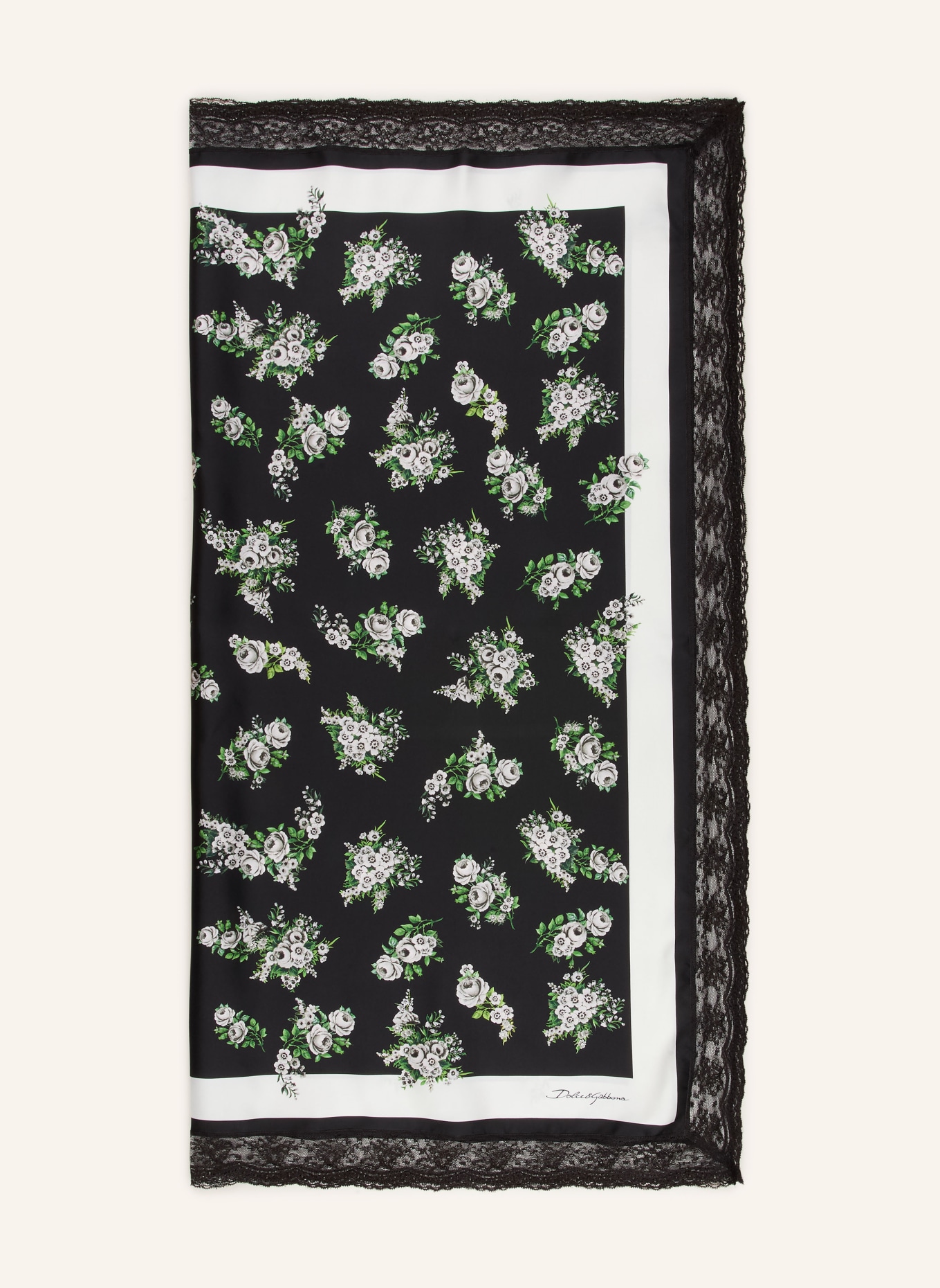 DOLCE & GABBANA Seidentuch mit Spitze: SCHWARZ / ECRU / GRÜN