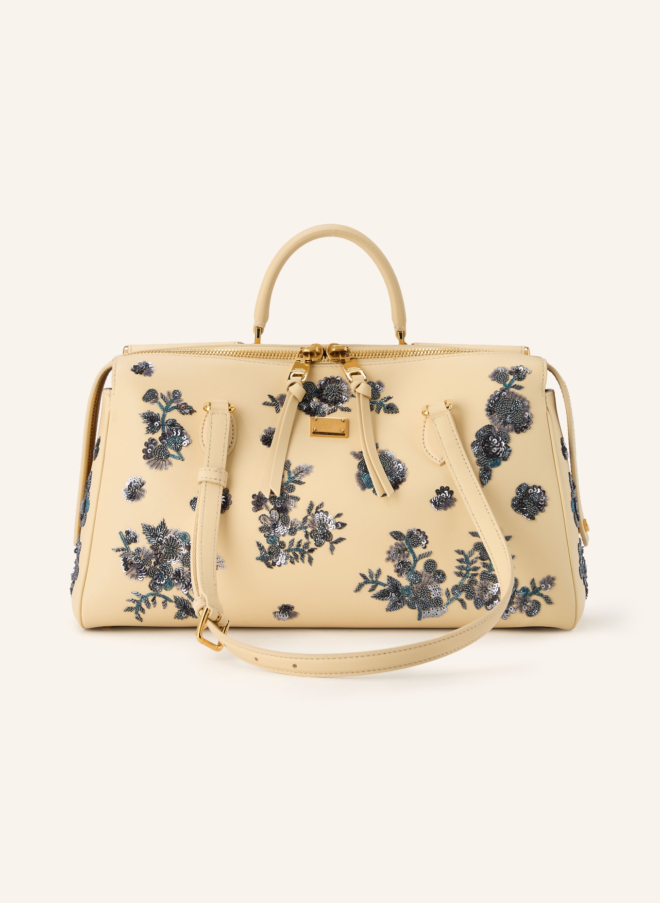 DOLCE & GABBANA Geantă de mână VITTORIA MEDIUM cu paiete: CREM / GRI ÎNCHIS / ALBASTRU