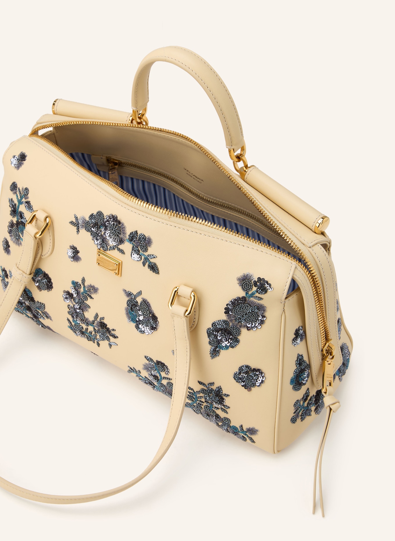 DOLCE & GABBANA Geantă de mână VITTORIA MEDIUM cu paiete: CREM / GRI ÎNCHIS / ALBASTRU