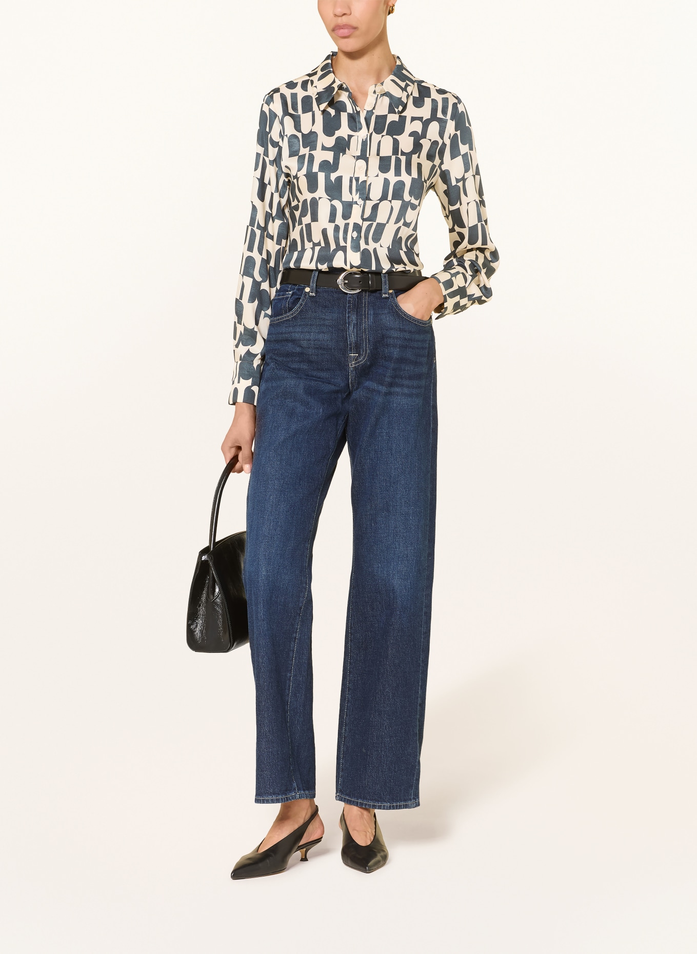 HOBBS Chemisier VELMA en satin: BLEU FONCÉ / CRÈME