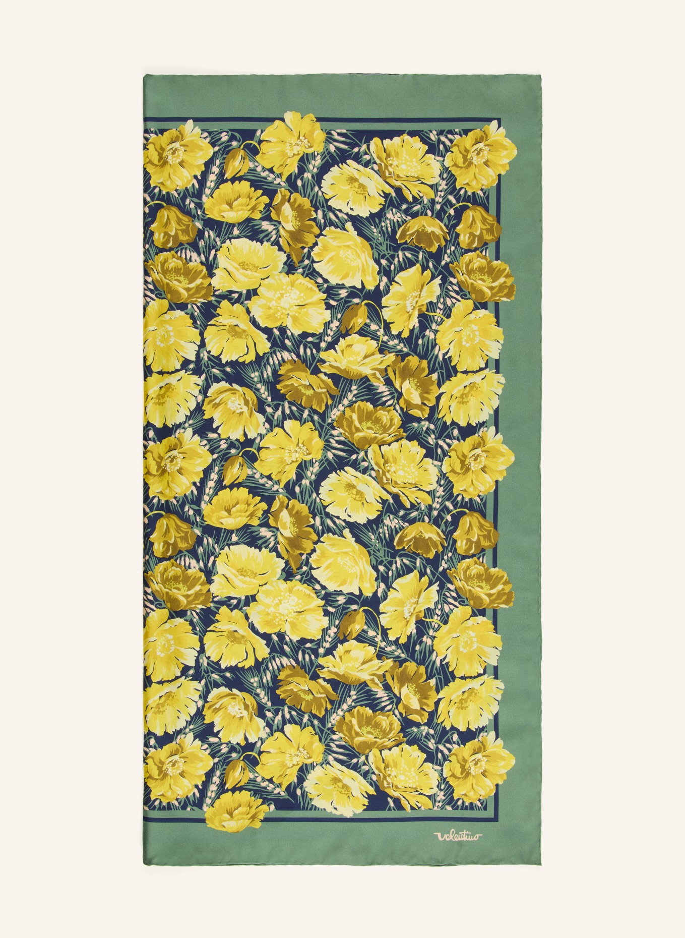 VALENTINO GARAVANI silk scarf: GREEN / YELLOW / DARK BLUE