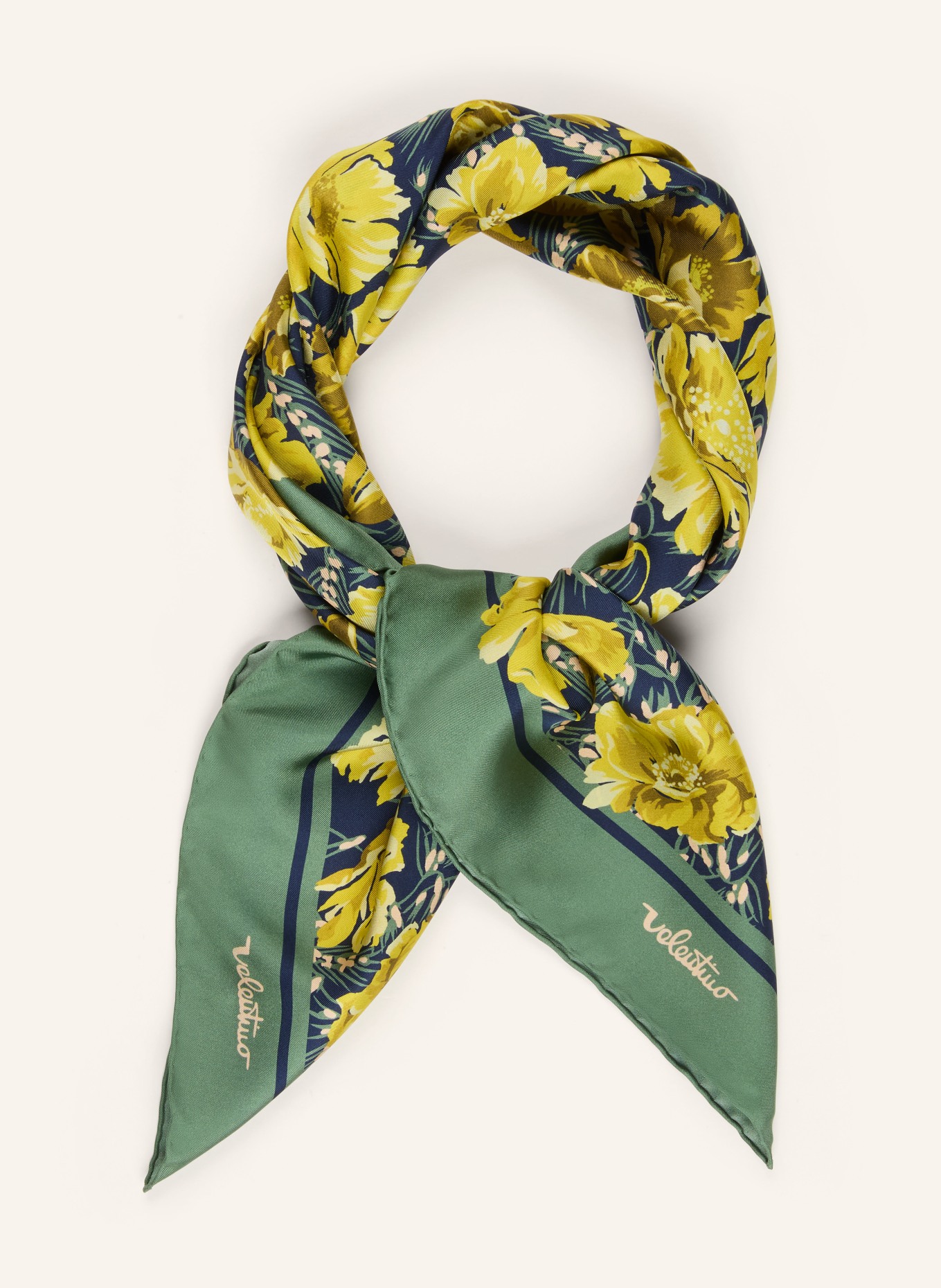 VALENTINO GARAVANI silk scarf: GREEN / YELLOW / DARK BLUE