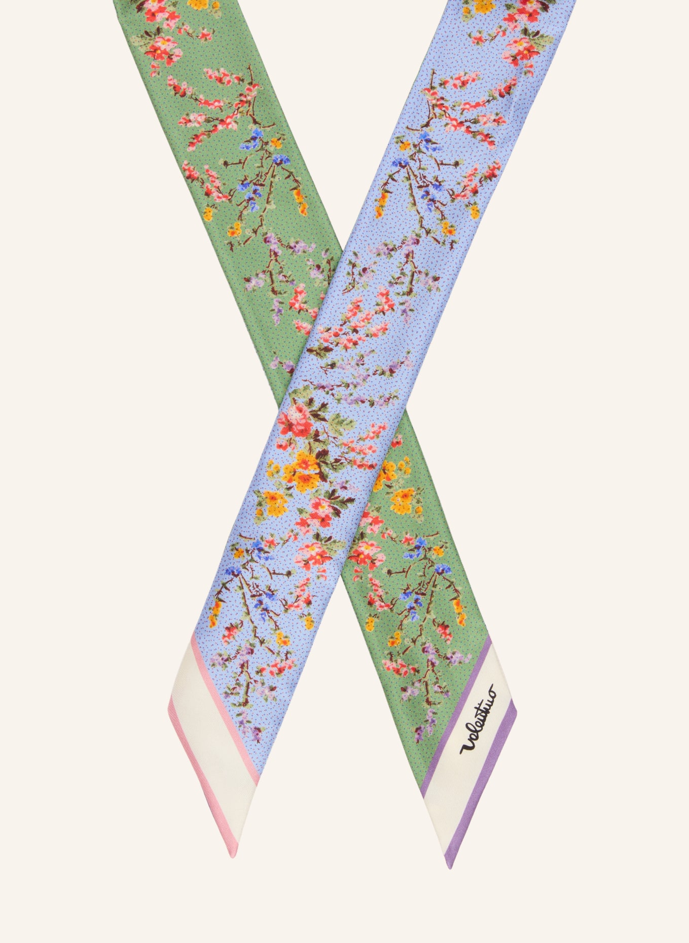 VALENTINO GARAVANI Seidenschal: GRÜN / ROT / HELLBLAU