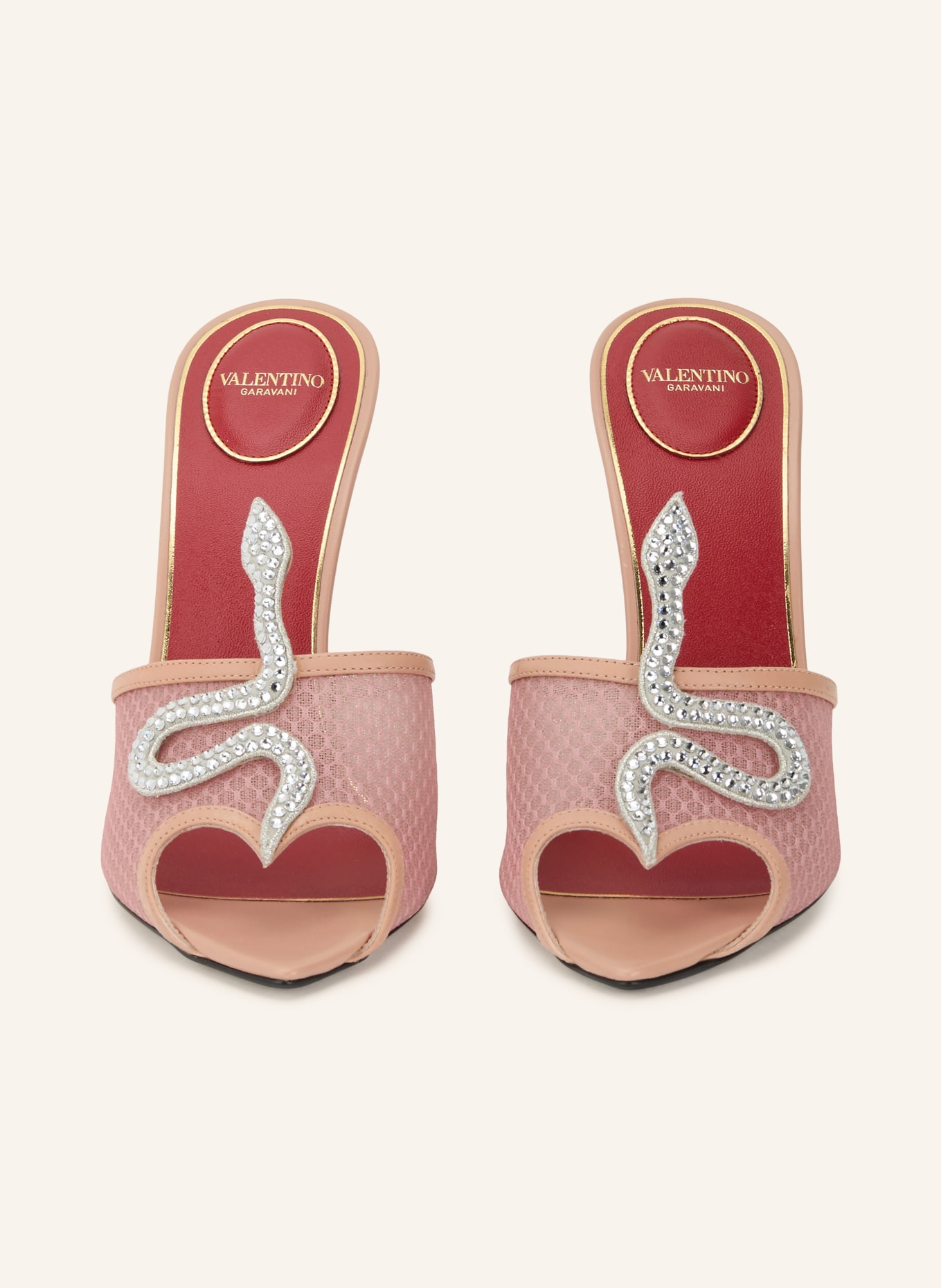 VALENTINO GARAVANI Mules mit Schmucksteinen: ROSÉ / SILBER