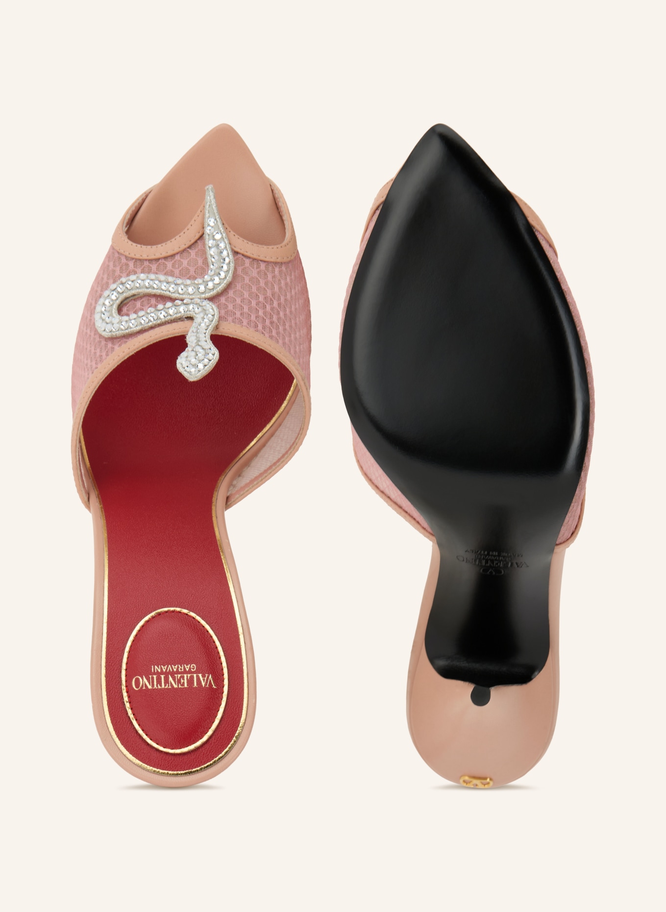 VALENTINO GARAVANI Mules mit Schmucksteinen: ROSÉ / SILBER