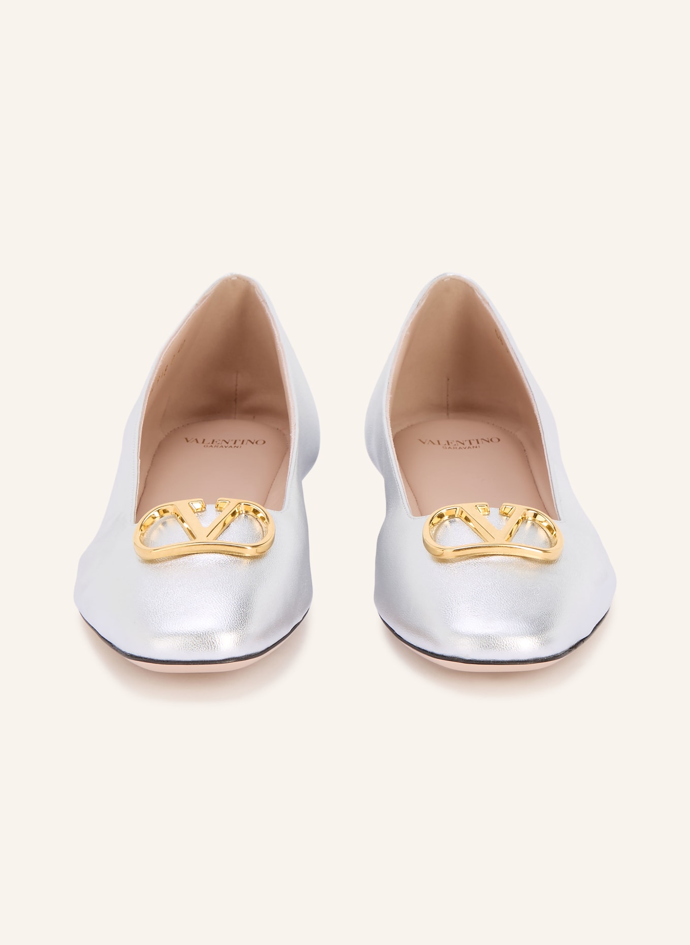 VALENTINO GARAVANI VLOGO SIGNATURE ballerina flats: SILVER / GOLD