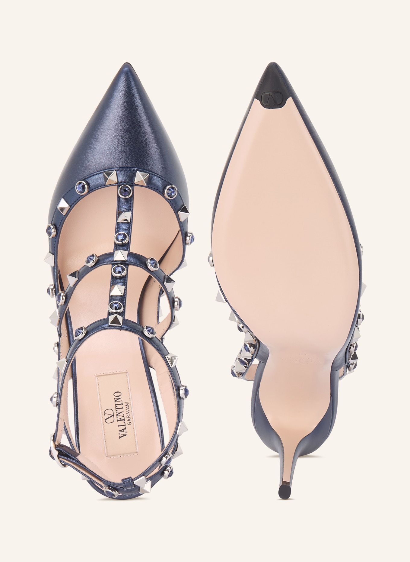 VALENTINO GARAVANI Slingpumps ROCKSTUD mit Nieten und Schmucksteinen: DUNKELBLAU