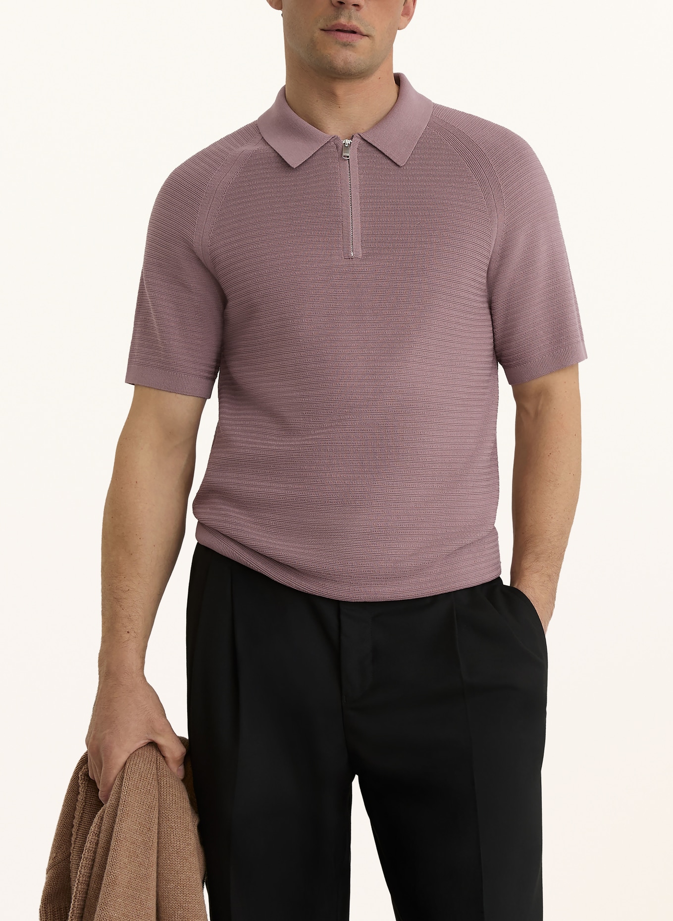 REISS Dzianinowa koszulka polo ESTATE: BRUDNY RÓŻ