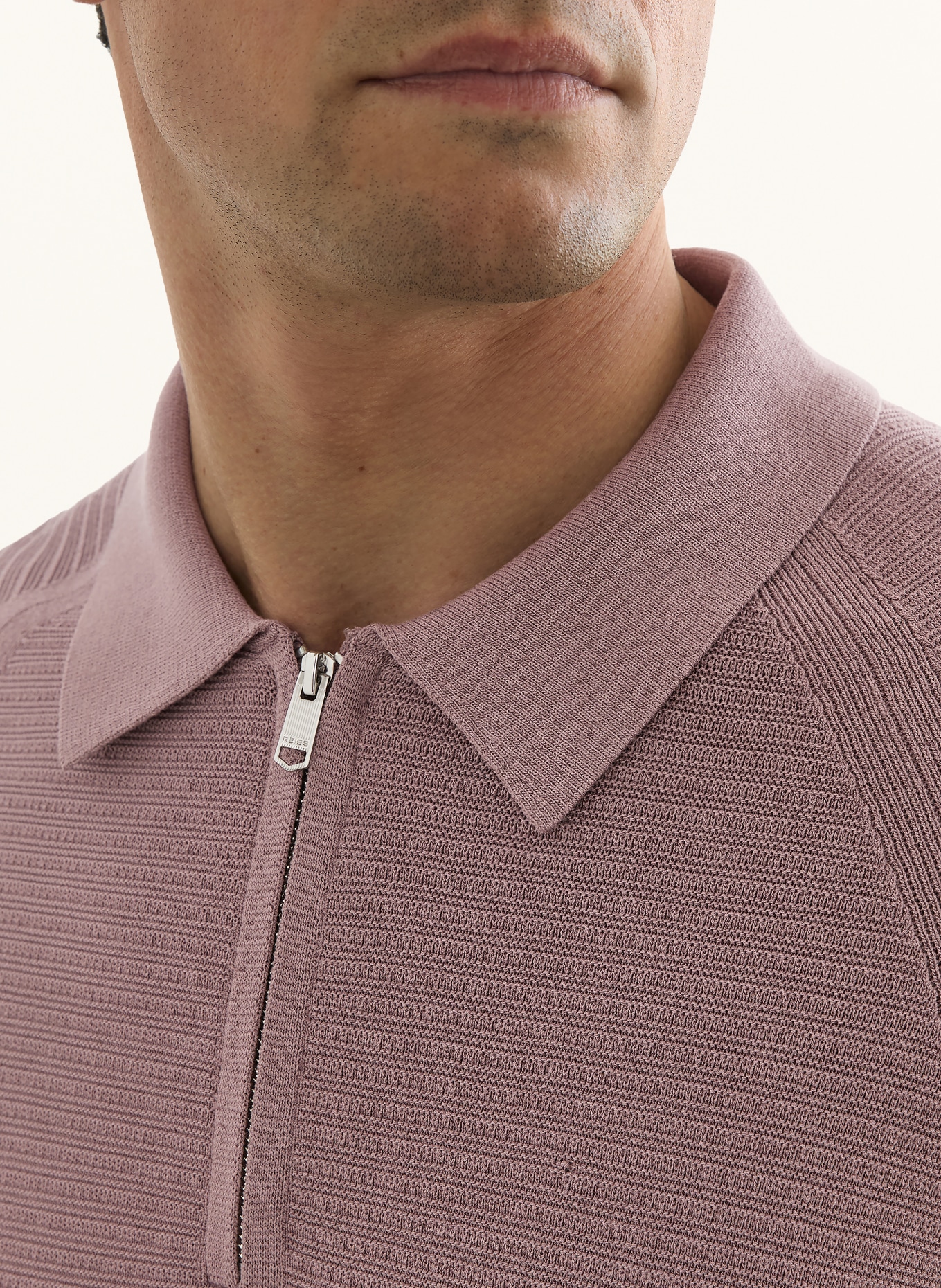 REISS Dzianinowa koszulka polo ESTATE: BRUDNY RÓŻ