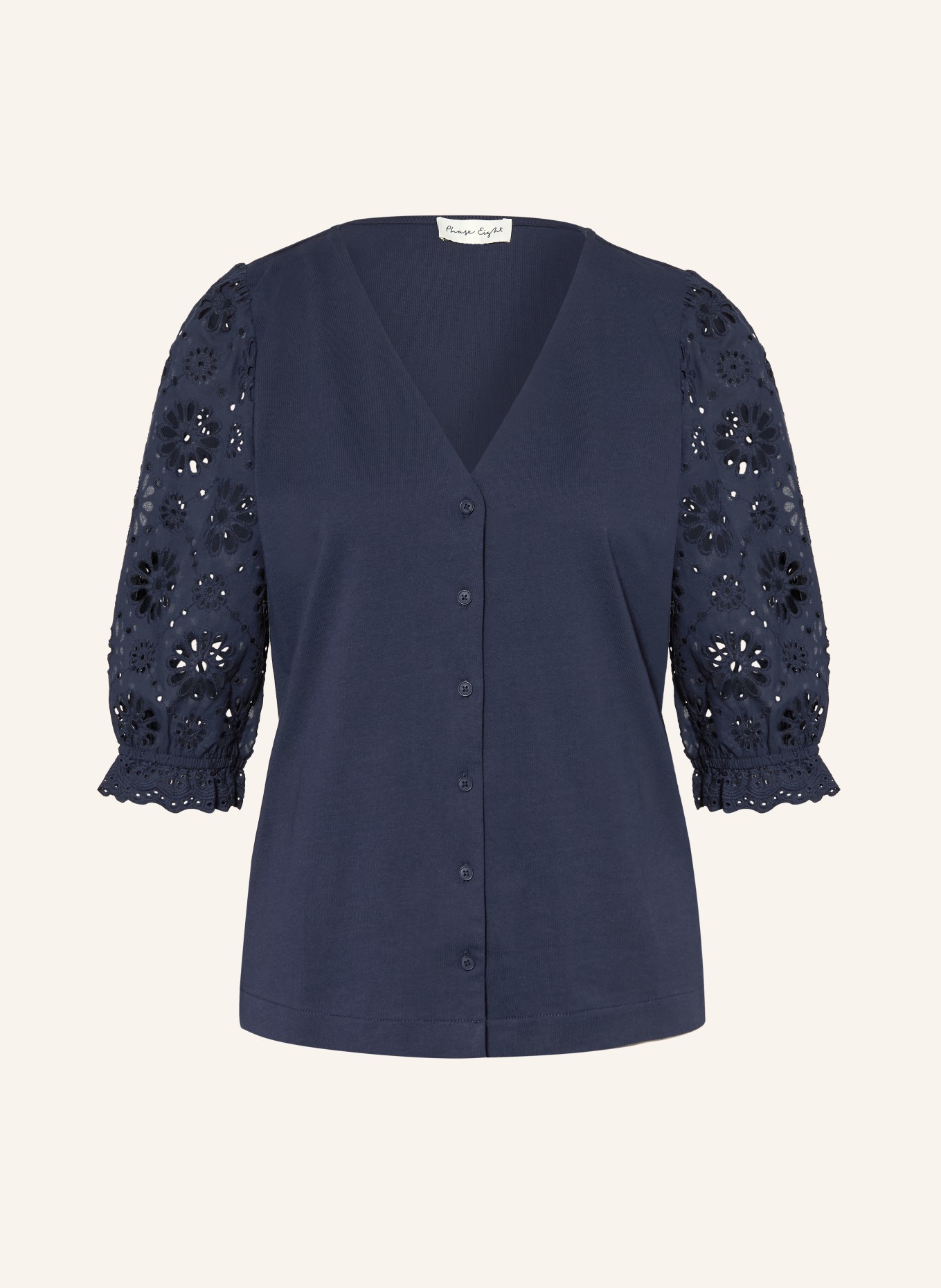 Phase Eight Blouse ELEANOR en mélange de matières avec dentelle ajourée: BLEU FONCÉ