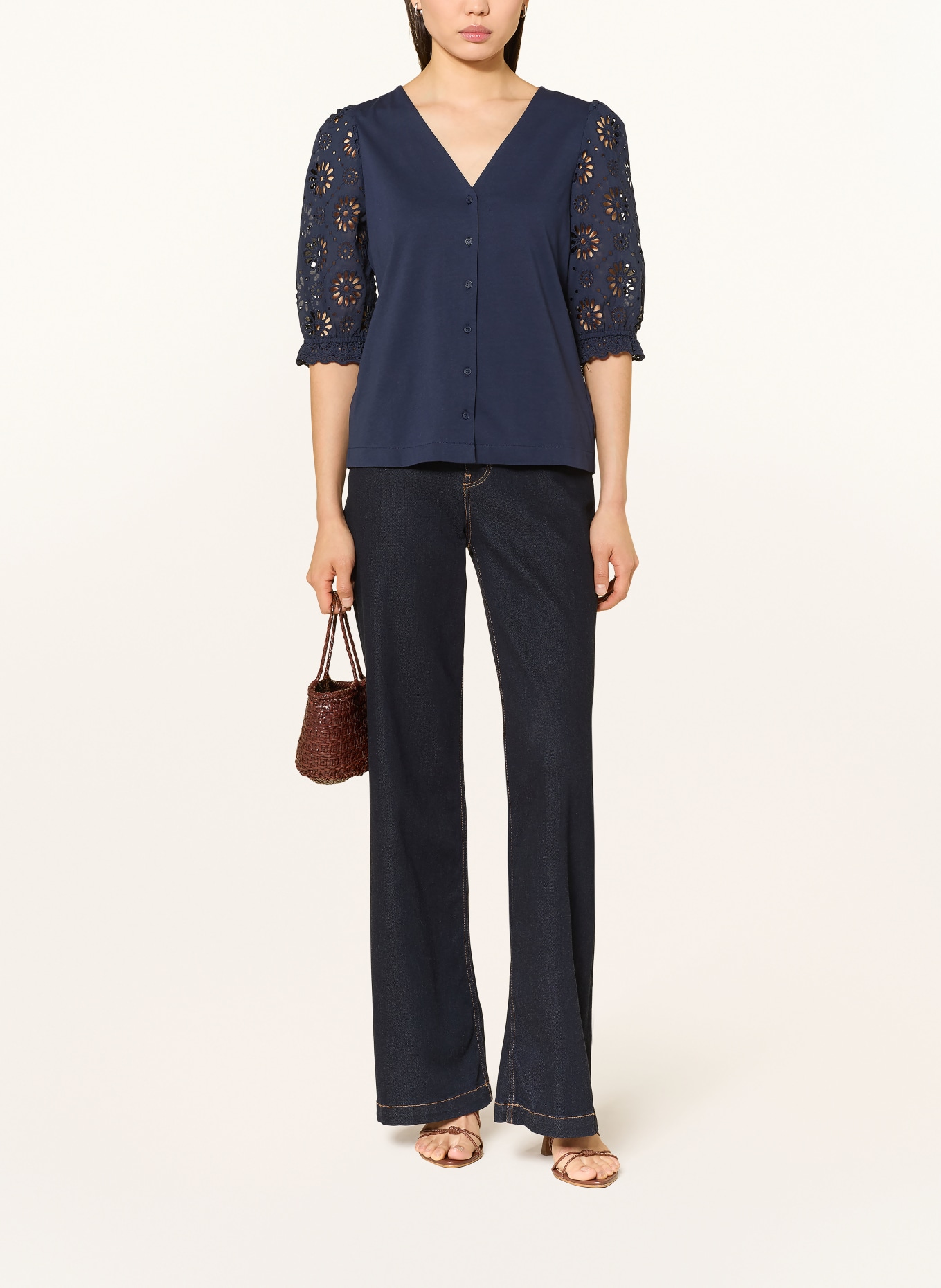 Phase Eight Blouse ELEANOR en mélange de matières avec dentelle ajourée: BLEU FONCÉ