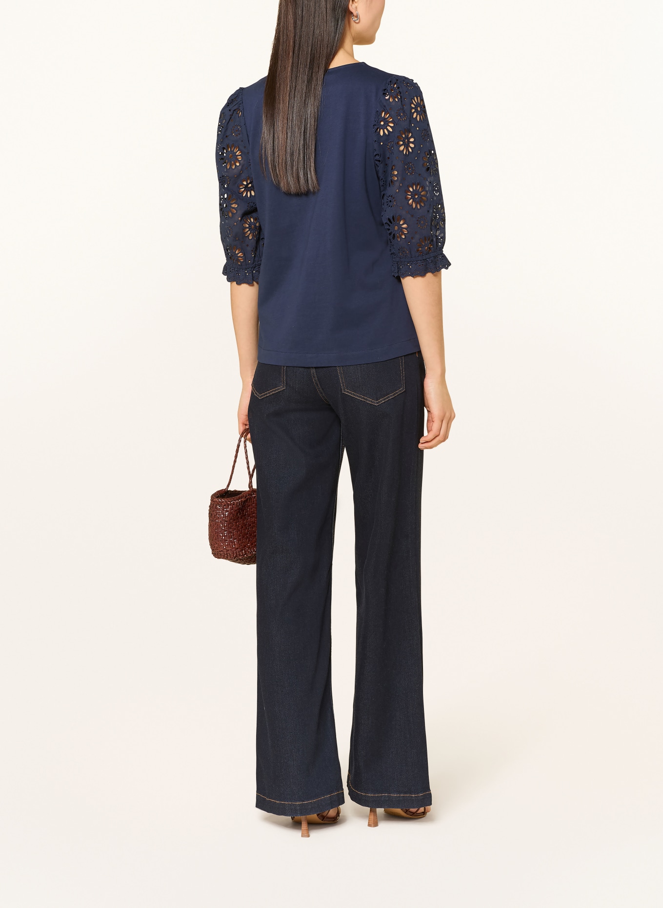 Phase Eight Blouse ELEANOR en mélange de matières avec dentelle ajourée: BLEU FONCÉ