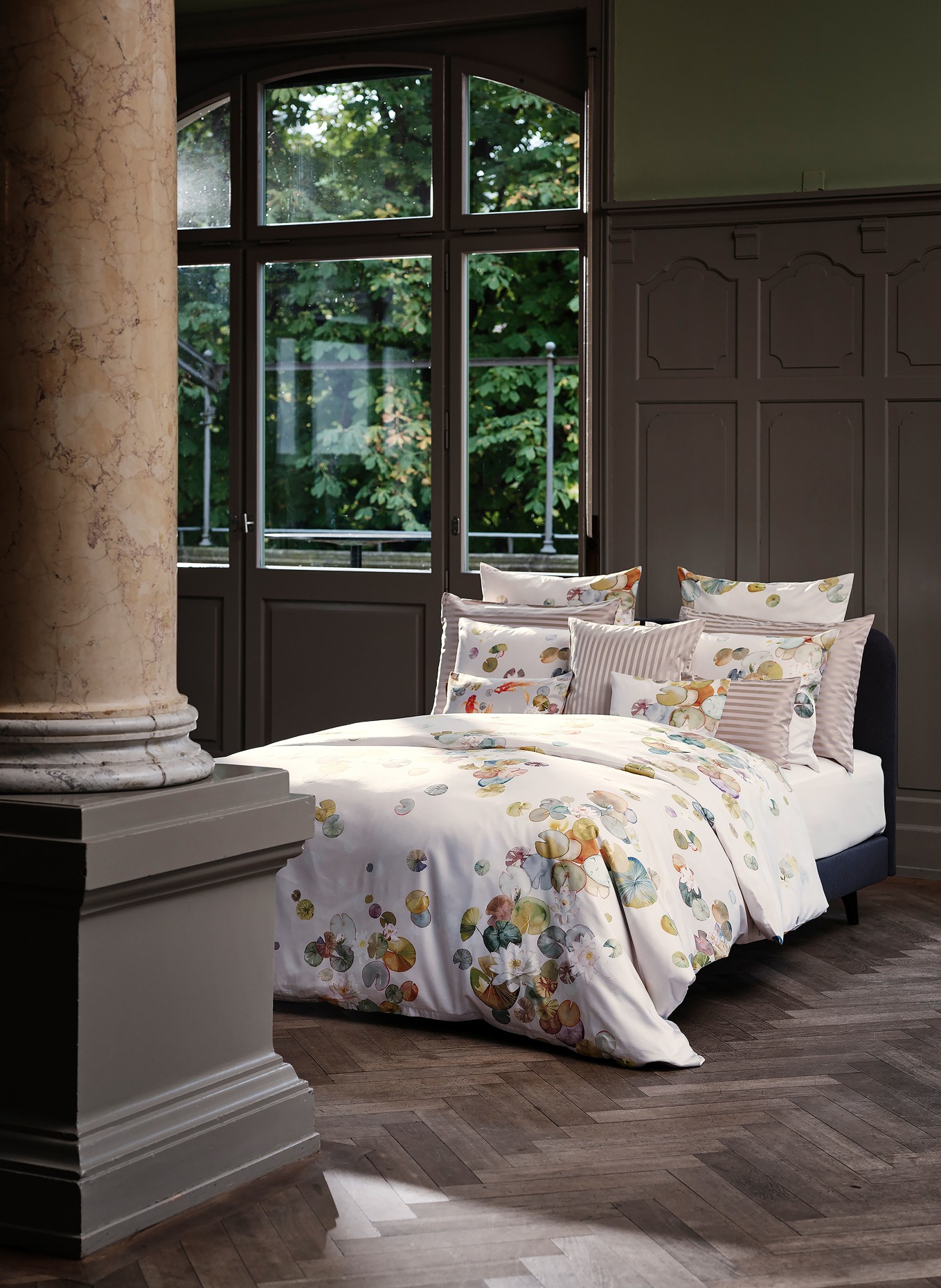 Christian Fischbacher Bettwäsche NINFEA: GRAU / GELB / HELLGRÜN