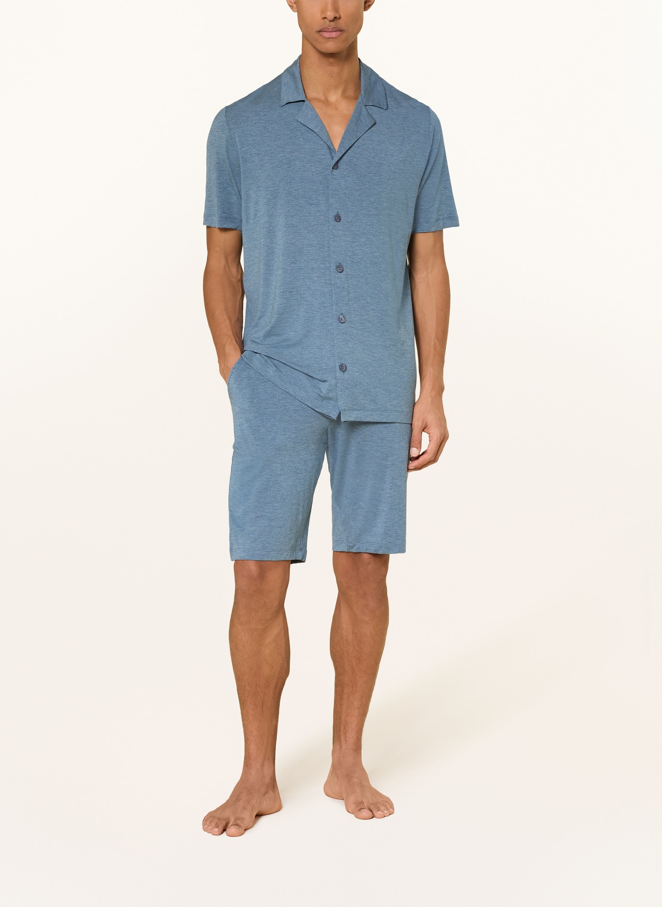 HANRO Slaaphemd CASUALS: BLAUWGRIJS