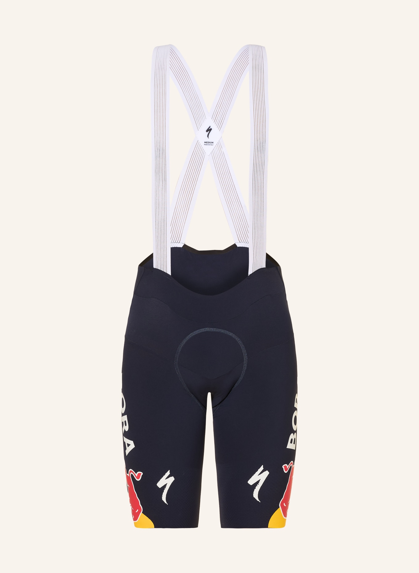 SPECIALIZED Radhose RED BULL-BORA-HANSGROHE mit Trägern und gepolstertem Einsatz: DUNKELBLAU