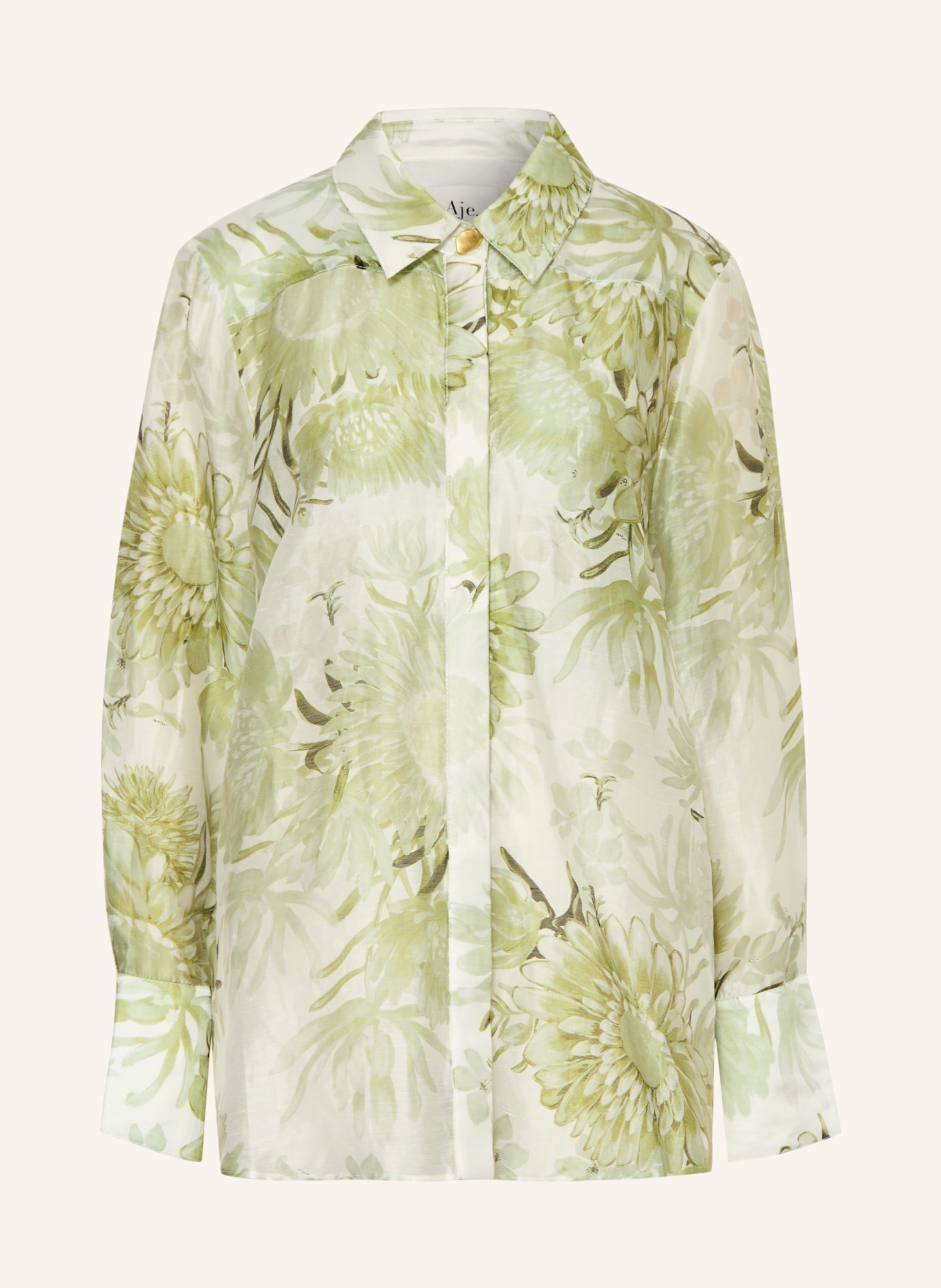 Aje. Bluzka REFLECTOR z lnu: ZIELONY / ECRU