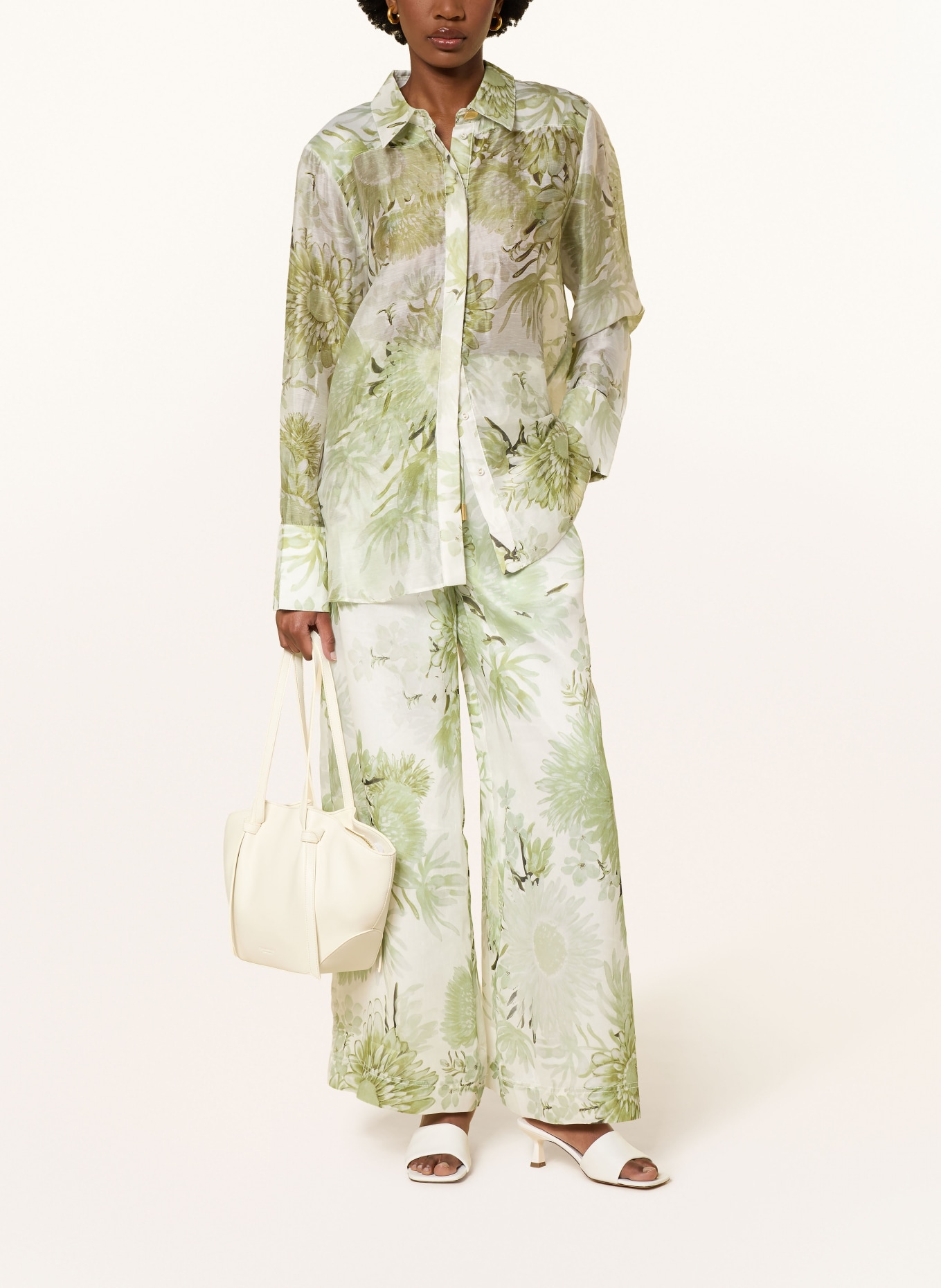 Aje. Bluzka REFLECTOR z lnu: ZIELONY / ECRU