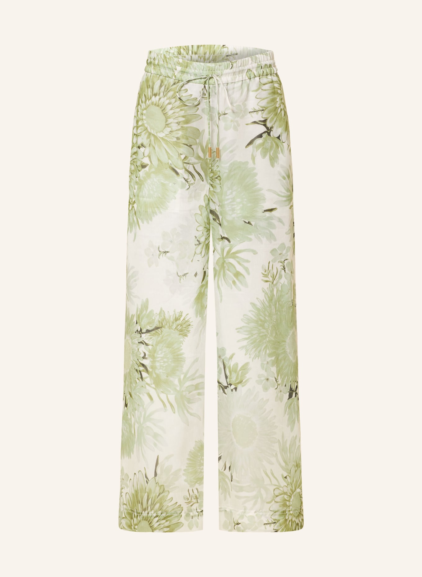 Aje. Spodnie ADINA z lnu: ZIELONY / ECRU