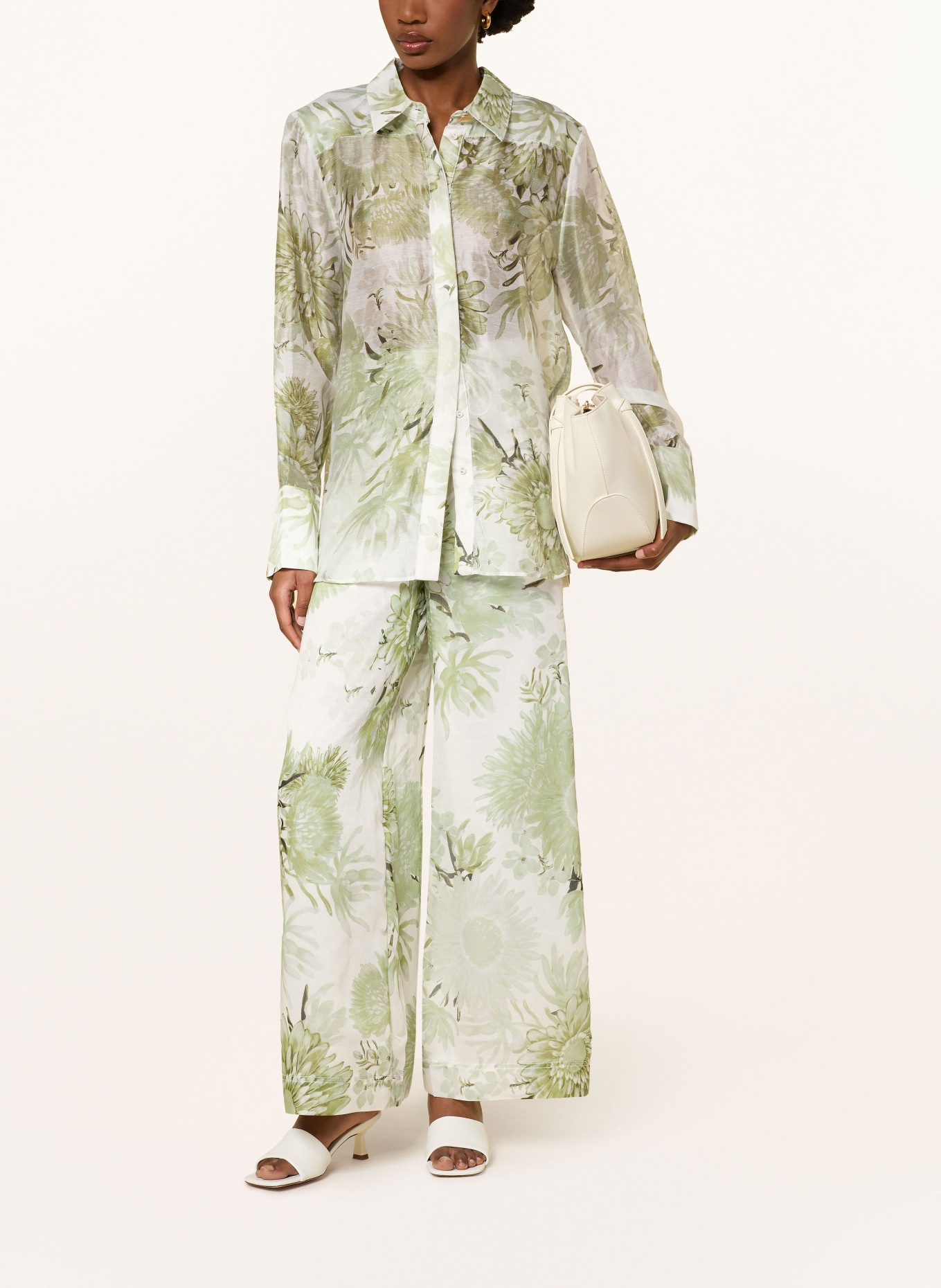 Aje. Spodnie ADINA z lnu: ZIELONY / ECRU