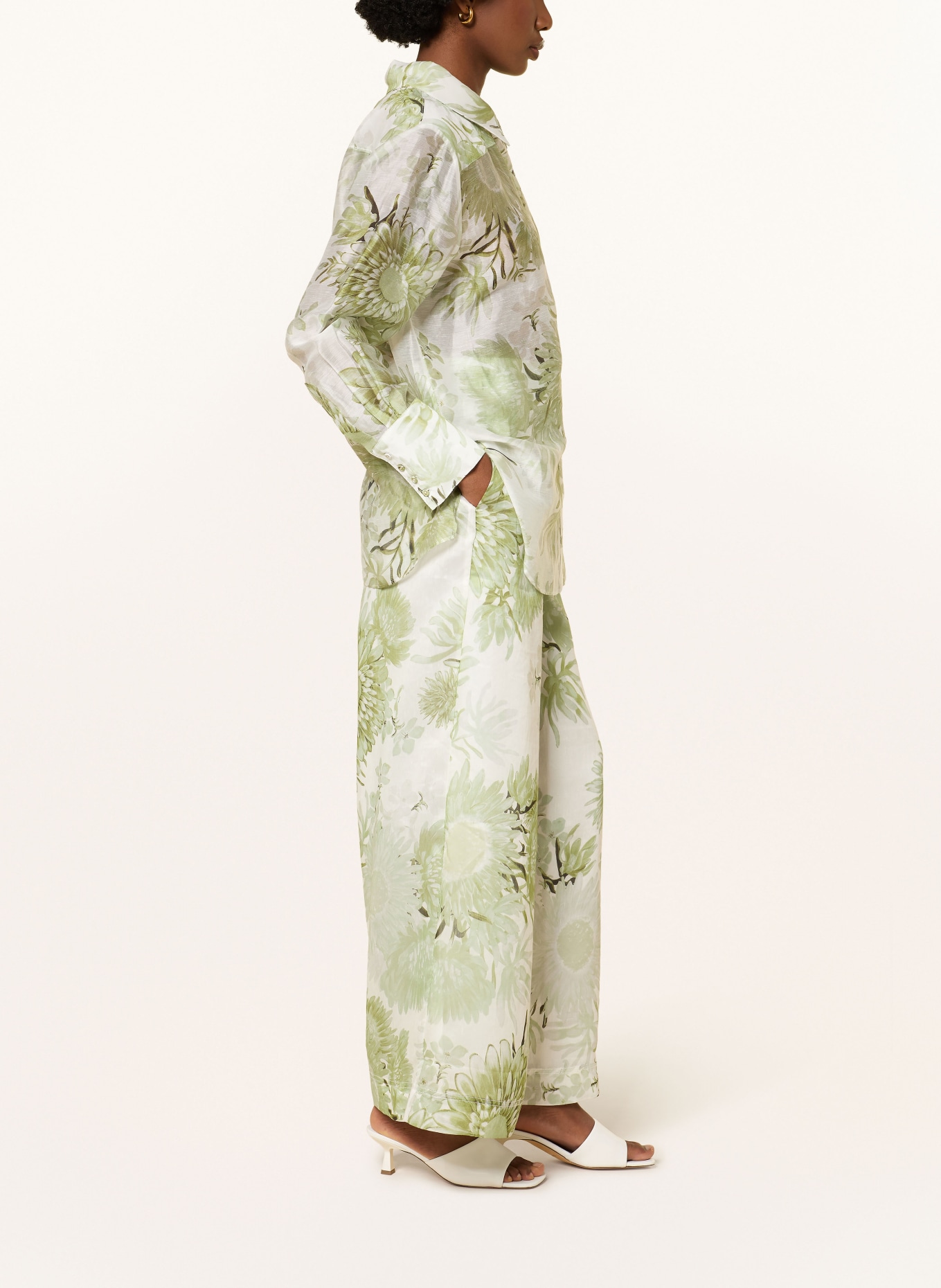 Aje. Spodnie ADINA z lnu: ZIELONY / ECRU